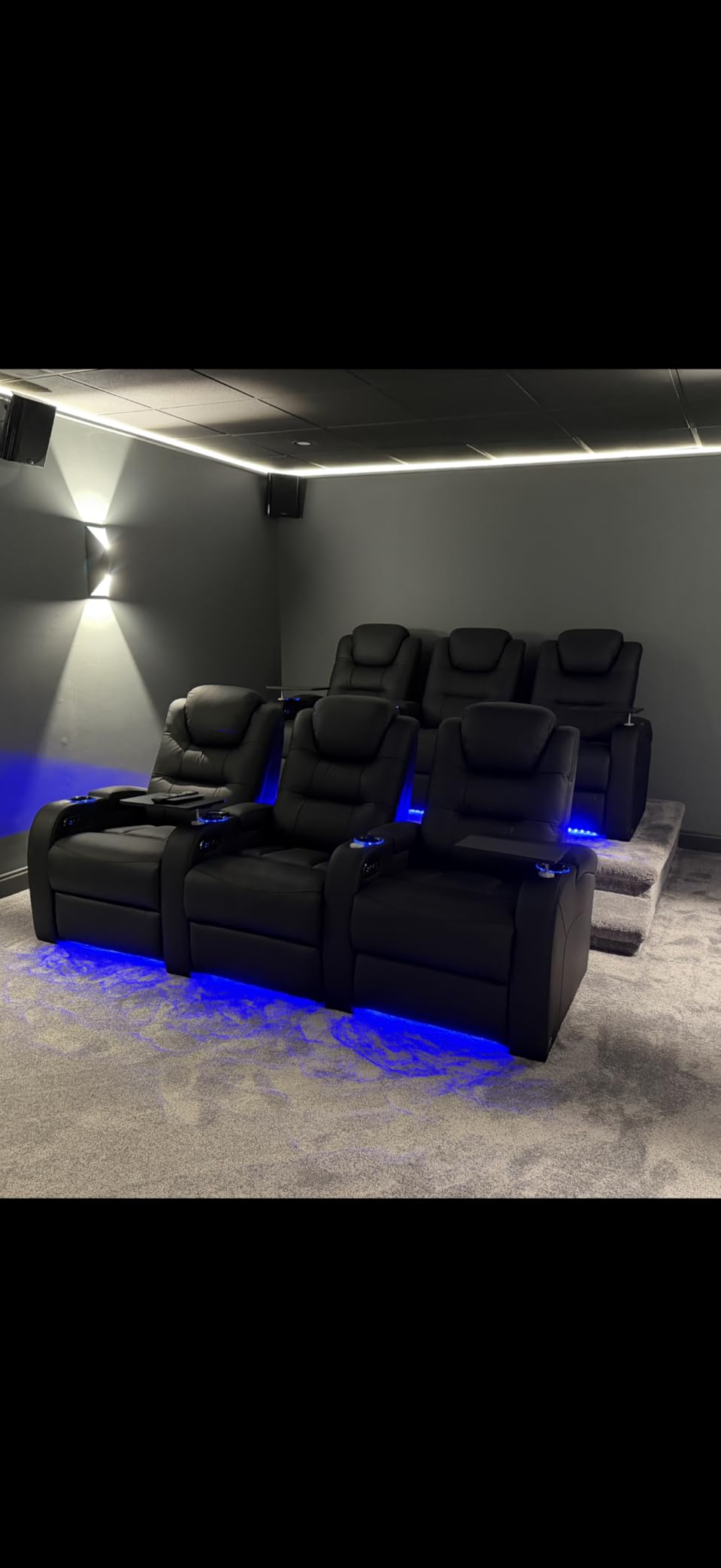 comfiroom Home Theater Seating, Top-Grain Leather Power Recliner Chair | Simple Style Black Dual Power Electric Headrest Movie Theater Chairs Gaming Sofa with Tray Table, Row of 1 customer photo 1