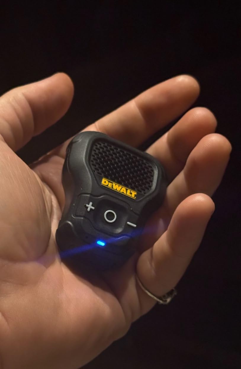 DEWALT Wearable Bluetooth Speaker [Onyx Edition - Black] Clip-On Wireless Jobsite Pro Water-Resistant Portable Speaker (Non-Magnetic), Mic for Hands-Free Music/Calls, Mini Speakers Bluetooth Wireless customer photo 1