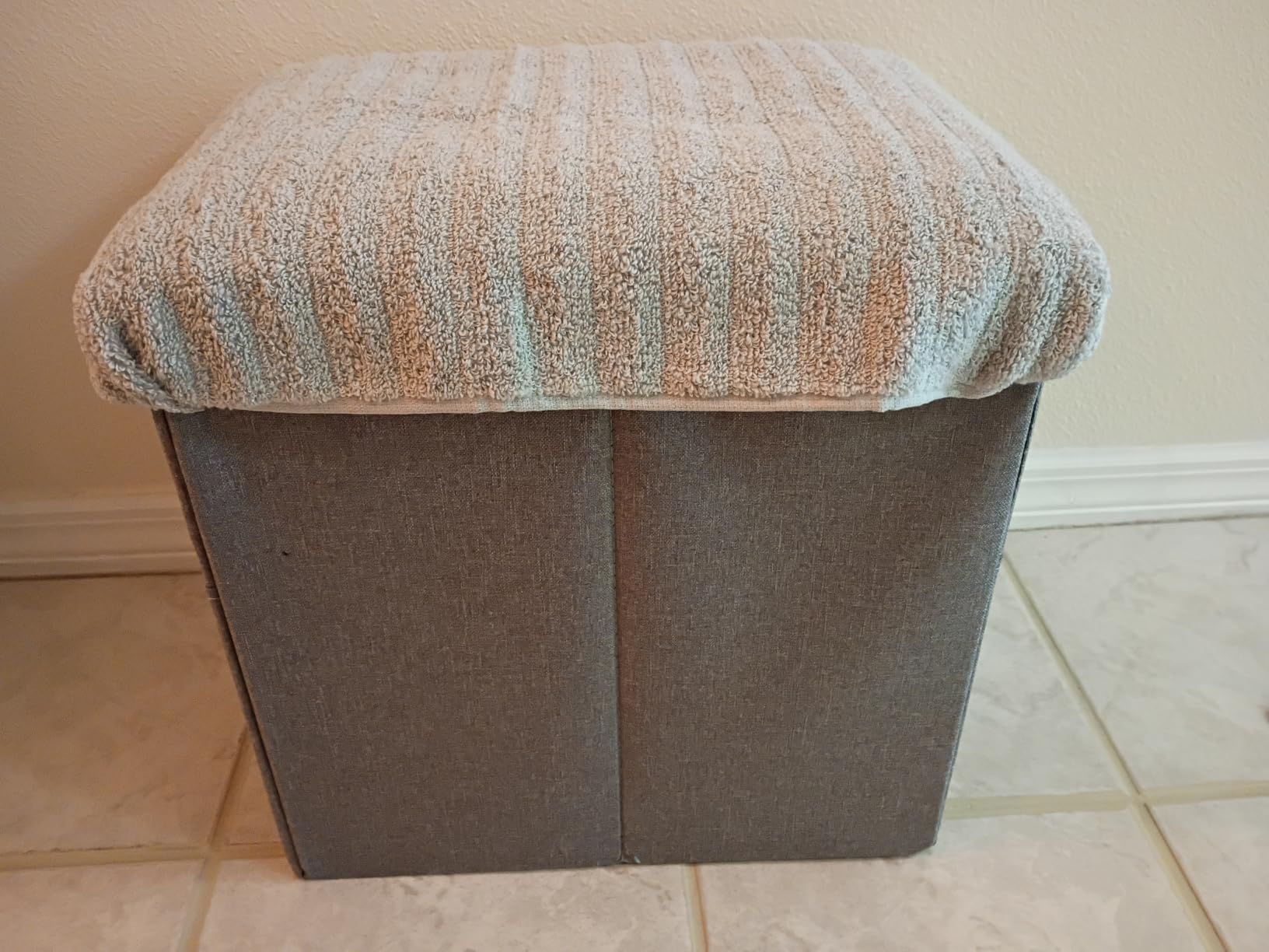 Storage Ottoman with Extra Thick Foam Padded Seat, Foldable Foot Rest Stool with Linen Fabric, 43L Ottoman with Storage Bench for Bedroom Living Room, Holds Up to 300lbs, Dark Gray customer photo 1