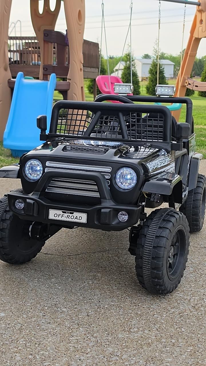 24V Ride On Jeep, Kids 2 Seater Ride On Car Truck w/4WD Motor, Remote Control, 3 Speed, Bluetooth Music, Spring Suspension, LED Light, Kids Electric Car Power Wheels Gift for Boys, Girls - Deep Black customer photo 2
