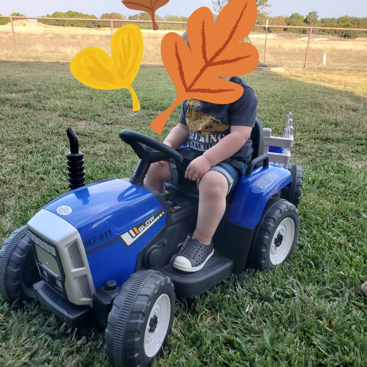 sopbost 24V 10AH Ride On Toy for Big Kids 6+ 2WD Ride On Tractor with Electric Trailer, Remote Control, Extra Large EVA Wheels, 200 Lbs Load Capacity, Rear Suspension - Green customer photo 1