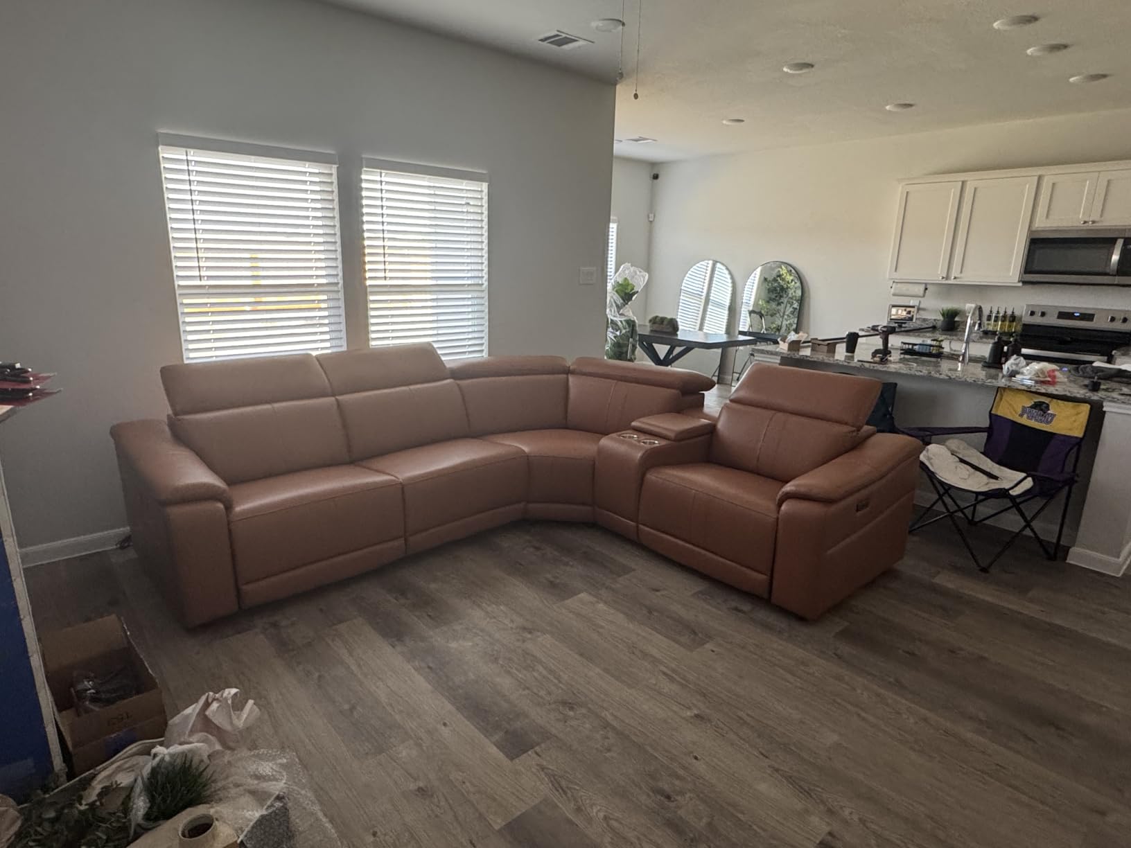 Power Recliner Sectional Sofa, L-Shaped Living Room Furniture Set, Light Brown Leather Sofa, Reclining Sectional Couch with Storage Console/Cup Holder for Living Room/House/Apt customer photo 2