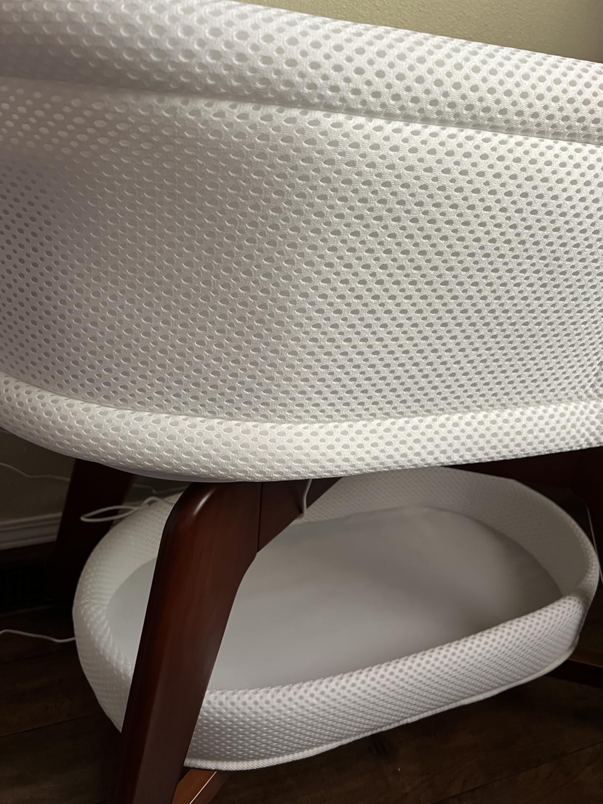 TruBliss Evi Smart Baby Bassinet Beside Sleeper with Auto-Glide, Ambient Nightlight & Sensory Sounds, Compatible with Alexa and Google Home, Includes 2 Sheets (White w/Mint Green Legs) customer photo 1