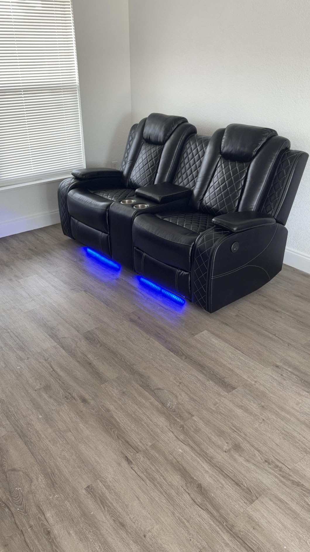 Power Recliner Set with LED Lights, Air Leather Reclining Set with USB Port/Wireless Charger/Storage Console/Cup Holder for House/HomeTheater/Apt (Black, Sofa Loveseat Chair) customer photo 1