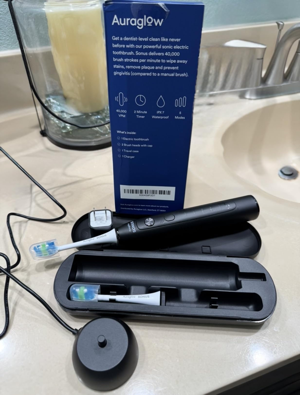 AURAGLOW Sonic Electric Toothbrush for Adults - Rechargeable, 40,000 VPM, 5 Modes, Removes 10x More Plaque, IPX7 Waterproof, Wireless Charging, 30-Day Battery, 2 Brush Heads & Travel Case customer photo 2