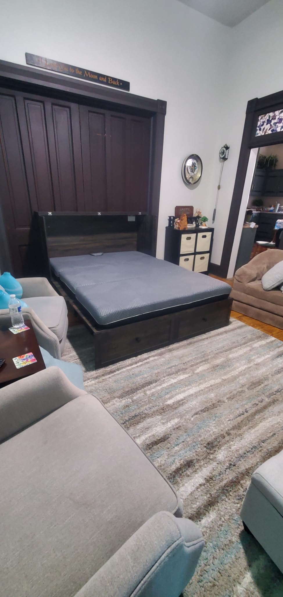LUXOAK Murphy Bed Queen Size Cabinet Bed with Charging Station, Large Storage Drawer for Home Office or Small Room, Hideaway Bed Foldable Platform Bed, Rustic Grey customer photo 1