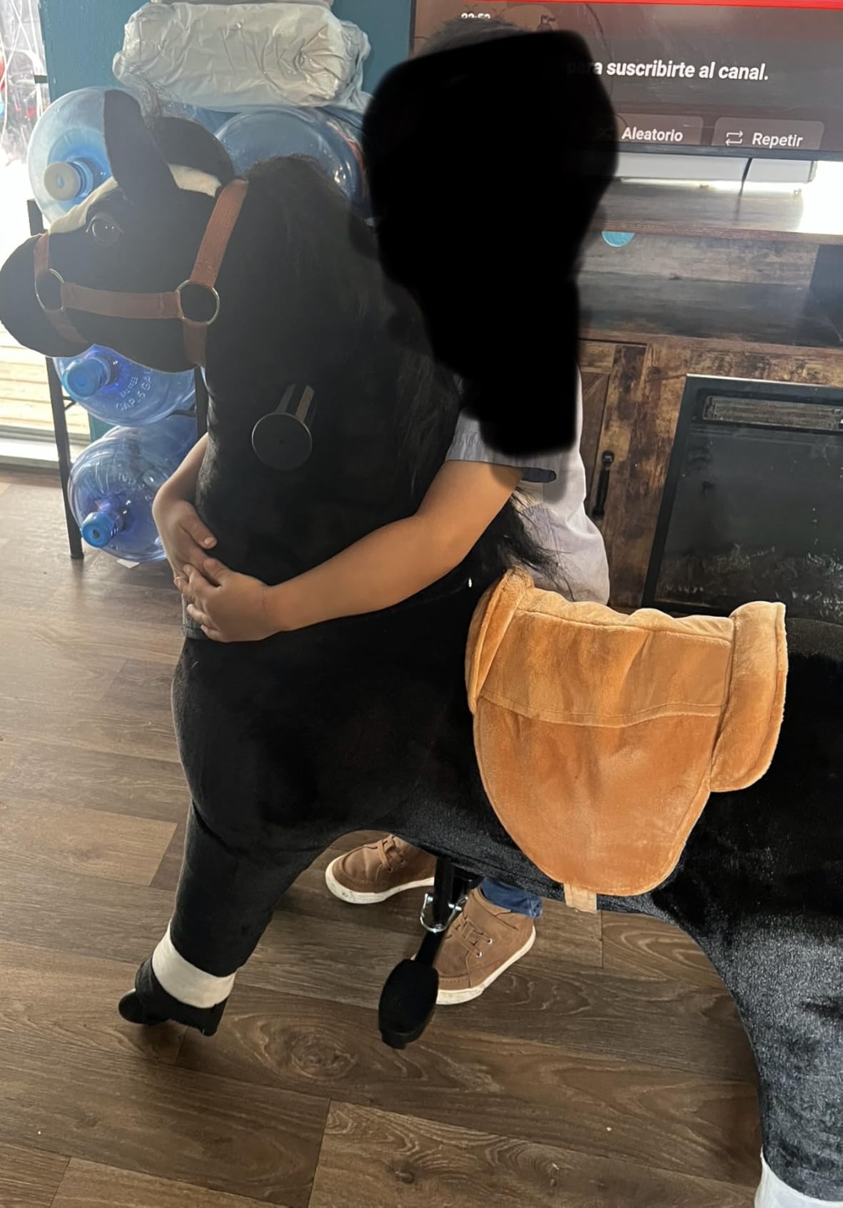 Pipleo Ride on Horse for Big Kids, Riding Horse Rider Mechanical Walking Action Plush Animal for 4 to 9 Years, No Battery or Electricity, Max Load 165 LBS Black customer photo 2