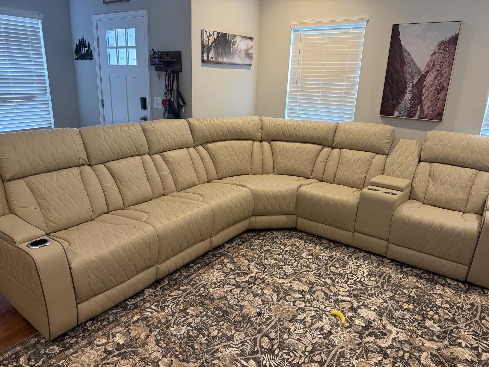 Breathing Leather Reclining Sofa Set, Power Recliner Sectional Couch with LED Light, Modern Living Room Furniture Set, Reclining Sectional Couch Set with USB Port/Storage for Home/Home Theater customer photo 1