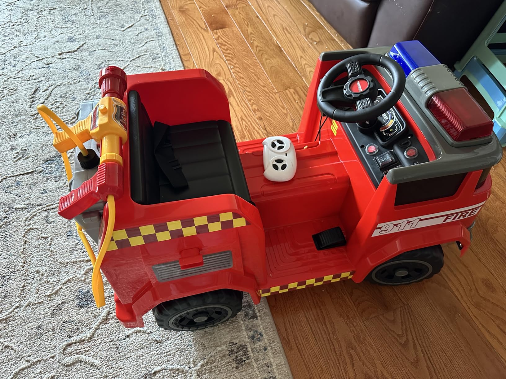 Costzon Kids Ride on Fire Truck, 2-Seater Kids Electric Vehicle Ride on Toy w/Remote Control, Water Gun, Extinguisher, Shovel, Loudspeaker, Music & Lights, Battery Powered Fire Car (2 Seaters) customer photo 1