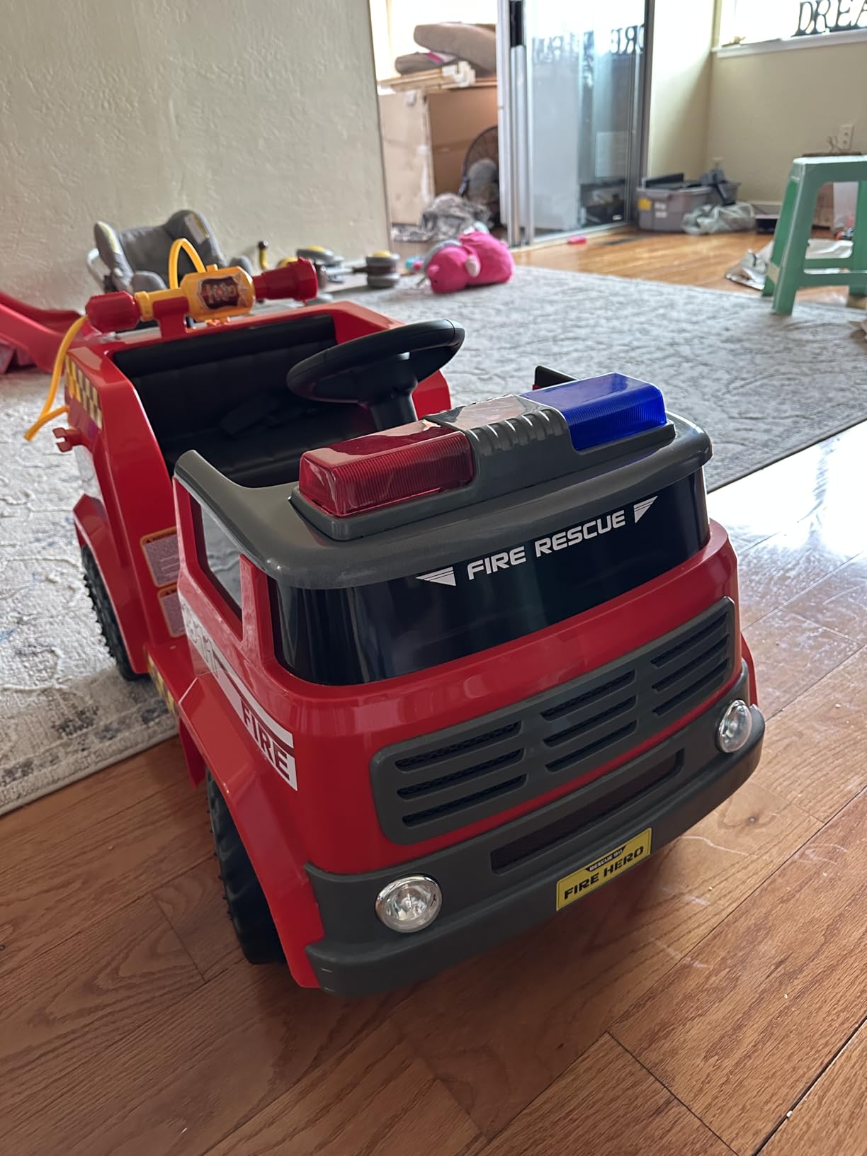 Costzon Kids Ride on Fire Truck, 2-Seater Kids Electric Vehicle Ride on Toy w/Remote Control, Water Gun, Extinguisher, Shovel, Loudspeaker, Music & Lights, Battery Powered Fire Car (2 Seaters) customer photo 2