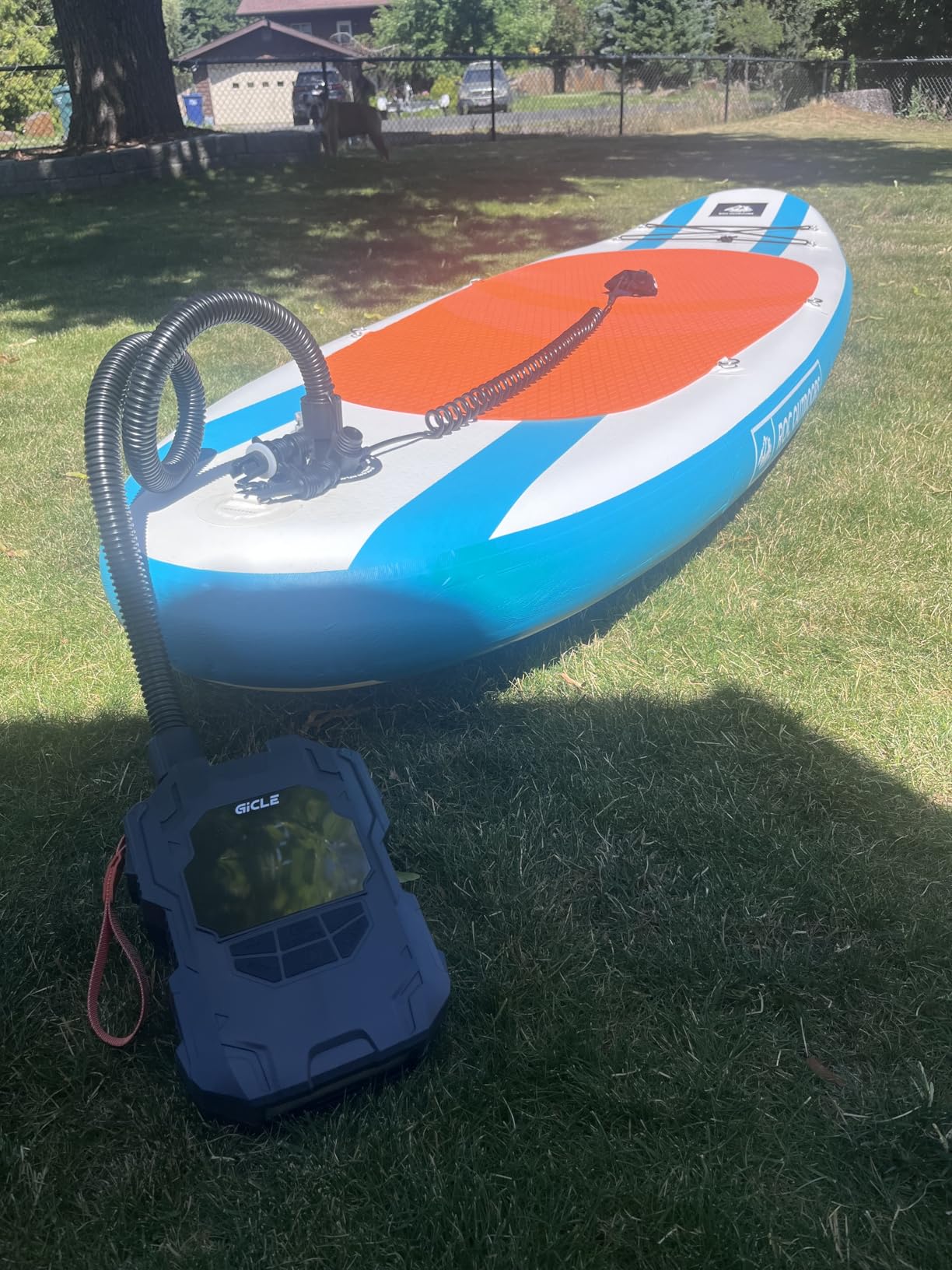 GICLE 22PSI Electric SUP Pump, Rechargeable Paddle Board Pump, Dual Power Battery & 12V Car Air Pump, Portable High Pressure Inflator with Auto Shut-Off & Fast Charging for SUP, Kayak, Inflatable Boat customer photo 2