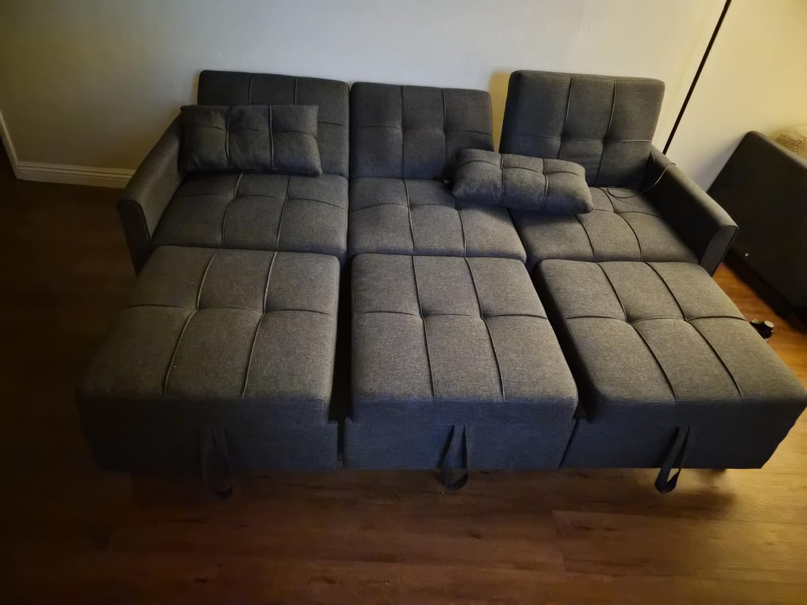 Aiho Sectional Sleeper Sofa, 84 Inch Pull Out Couch with Adjustment Backrest & Ottoman, Convertible Sectional Couch Bed for Living Room, Guest Room, Dark Grey customer photo 1