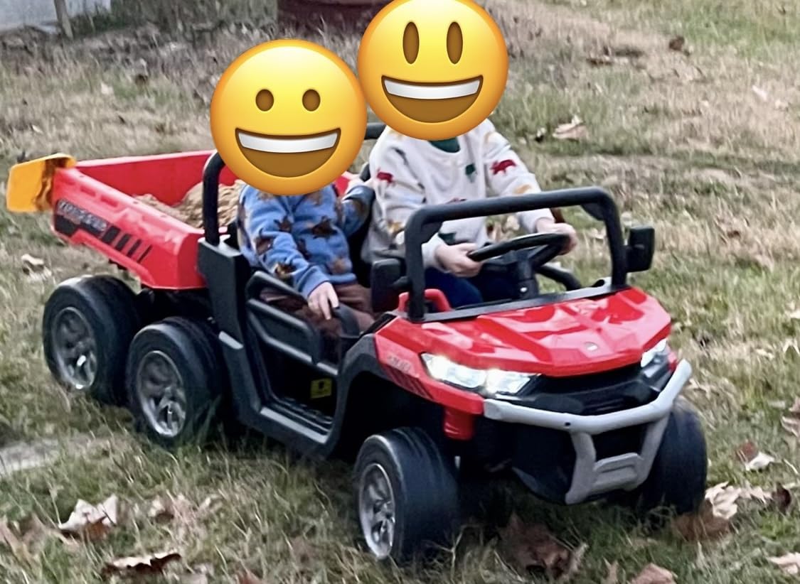 sopbost 2 Seater 24V Kids Ride On Truck with Electric Dump Bed, 4WD Battery Powered Ride On Car with Remote Control, Music Play, EVA Tires Wheels, Extra Shovel, Black customer photo 2