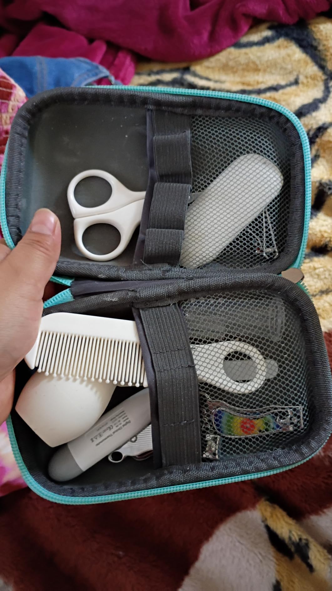 Baby Grooming Kit, Infant Safety Care Set with Hair Brush Comb Nail Clipper Nasal Aspirator, Baby Essentials Kit for Newborn Girls Boys (Grey White) customer photo 1