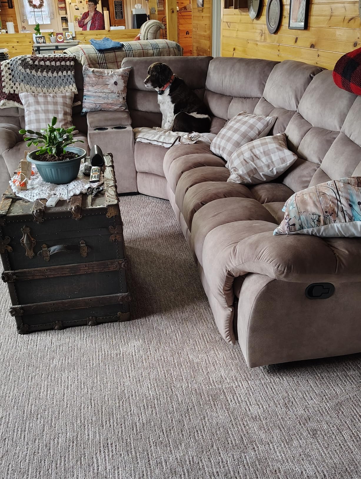 EBELLO Manual Reclining Sectional Sofa Set for Living Room, Soft Fabric Recliner Corner Sectional Couch with Center Console, Cup Holder and Storage, Brown customer photo 2