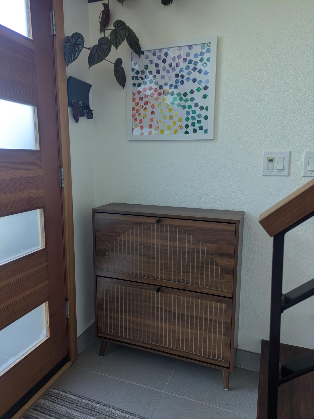 Fsbecl Shoe Storage Cabinet for Entryway with 2 Flip Drawers, Narrow Wood Shoe Cabinet with Fluted Panel, Freestanding Hidden Shoe Organizer for Foyer, Hallway (Walnut) customer photo 1