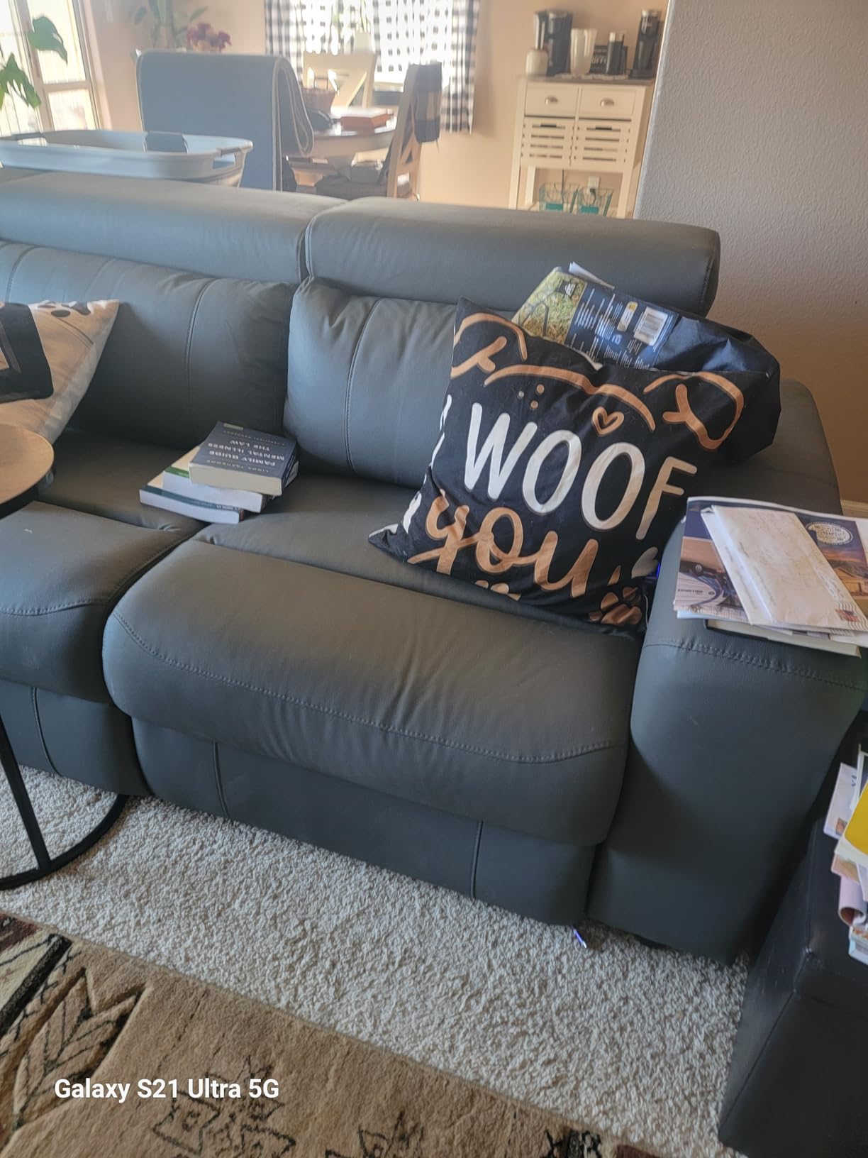 AMERLIFE Power Recliner Sectional Sofa with Storage/USB Port, Leather Recliner Sofa with Adjustable Headrest, Reclining Sectional Couches with Console and Cup Holder for Living Room (Gray, 5-Seater) customer photo 1