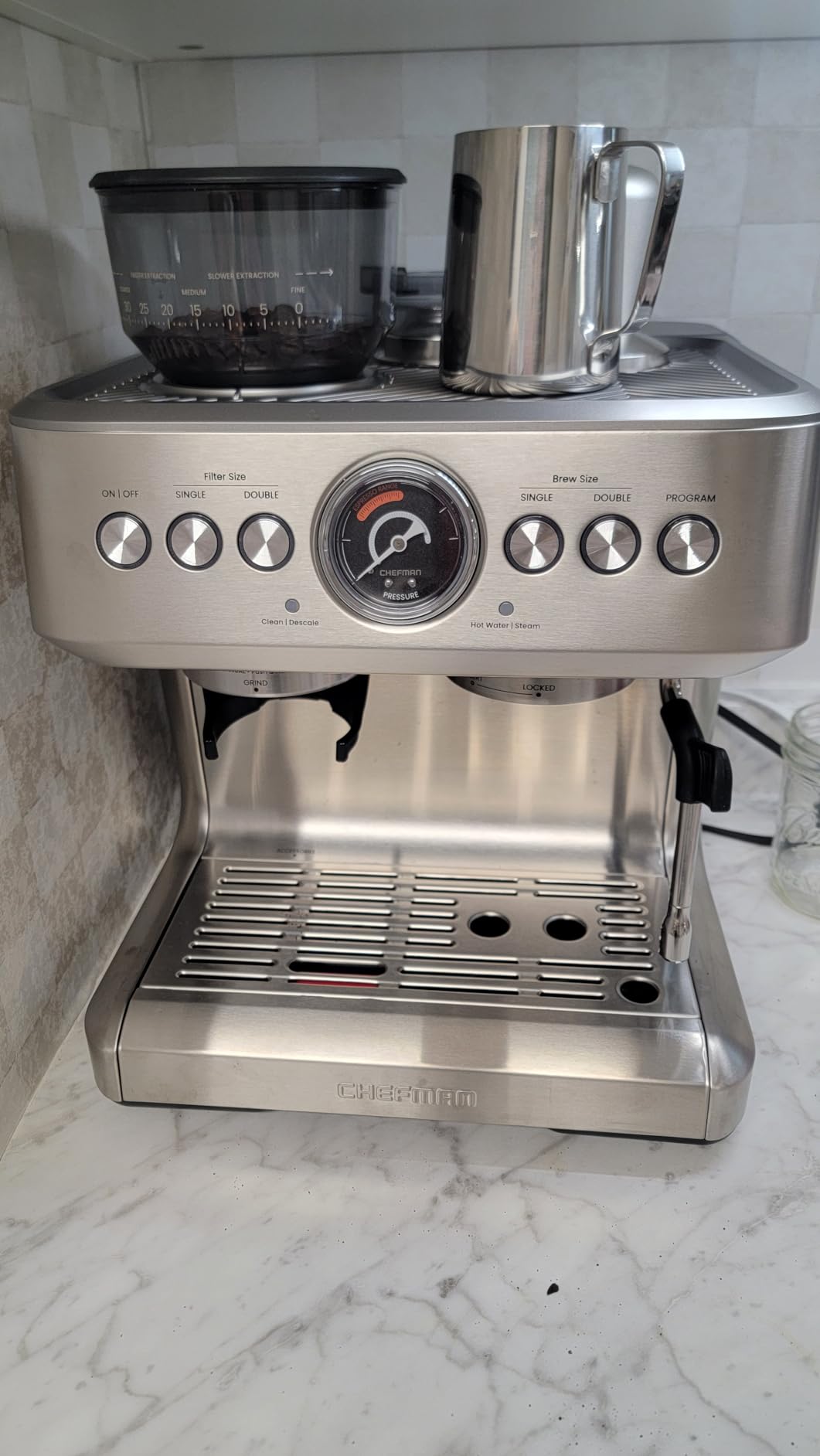 Chefman CraftBrew Espresso Machine, 15-Bar Pump Digital Espresso Maker w/Steam Wand for Latte & Cappuccino, Compact Espresso Coffee Machine w/ 1.5L Removable Water Reservoir - Stainless Steel customer photo 1