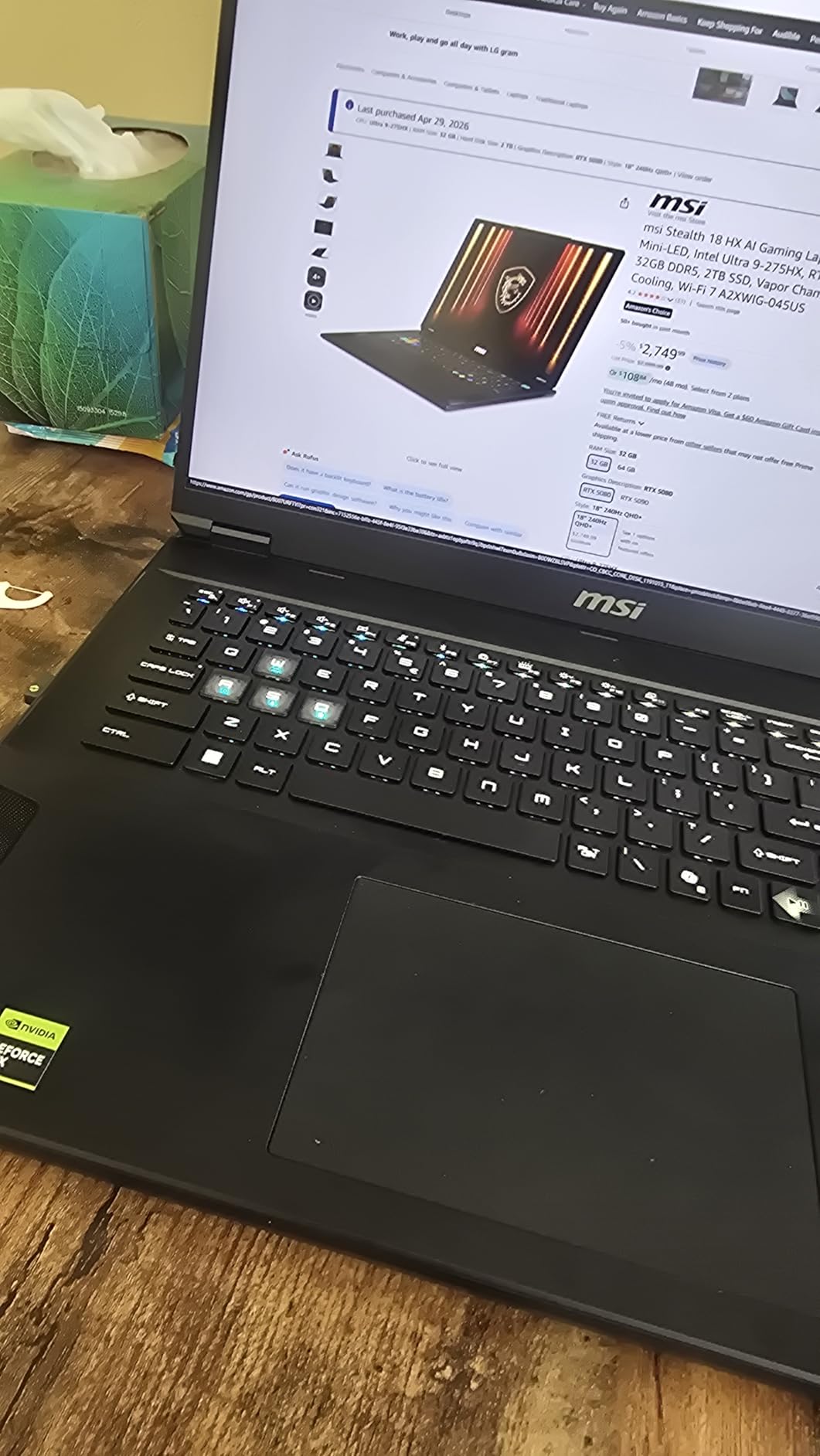 MSI Stealth 18 HX AI Gaming Laptop - 18