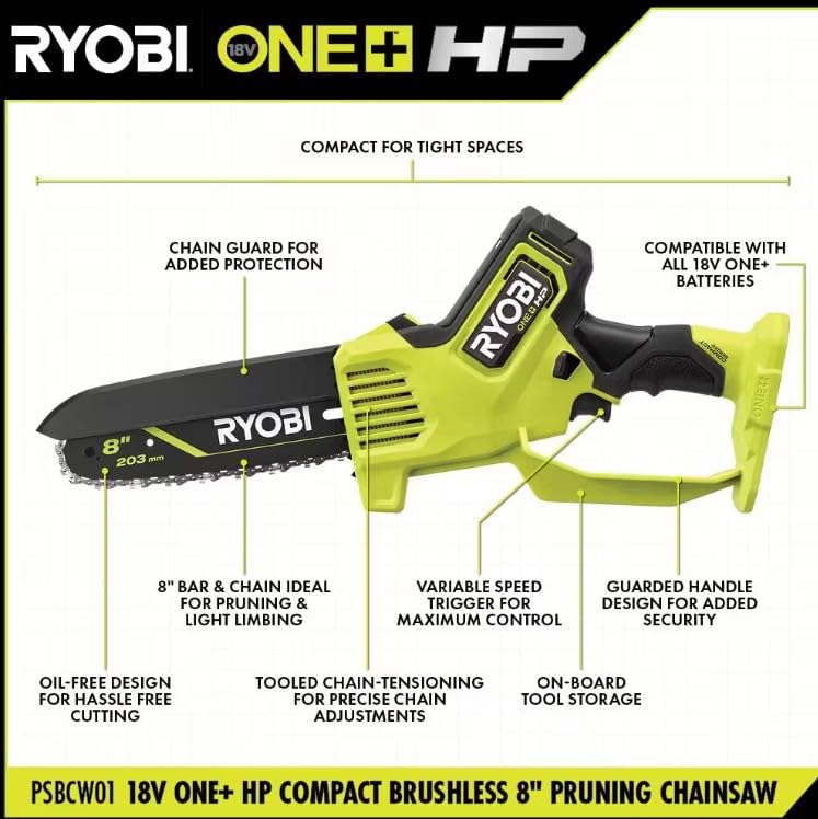 RYOBI 18V Brushless 8 in. Battery Compact Pruning Mini Chainsaw (Tool Only) customer photo 1