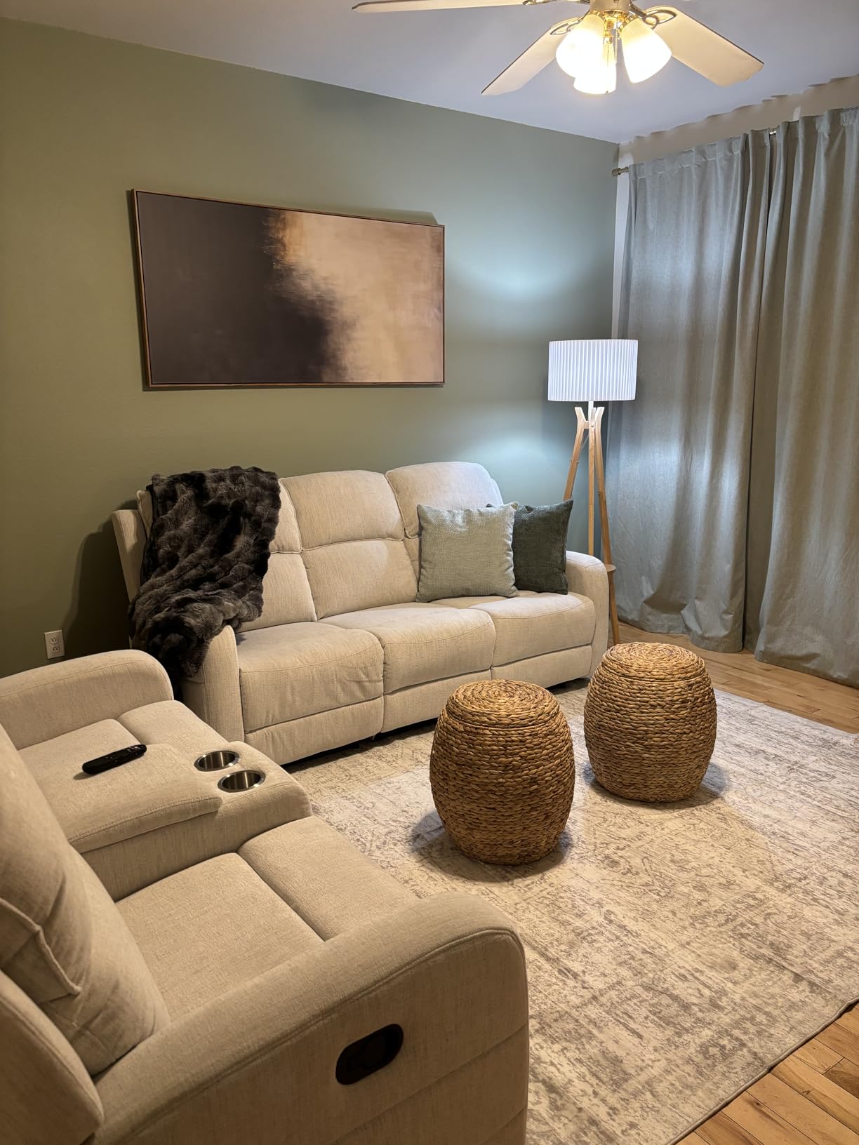 EBELLO Manual Living Room Furniture Reclining Couch Set, Soft Fabric Recliner Loveseat and 3 Seat Sofa Couch for Meeting Room, Overstuffed Backrest (Loveseat+Sofa) customer photo 1