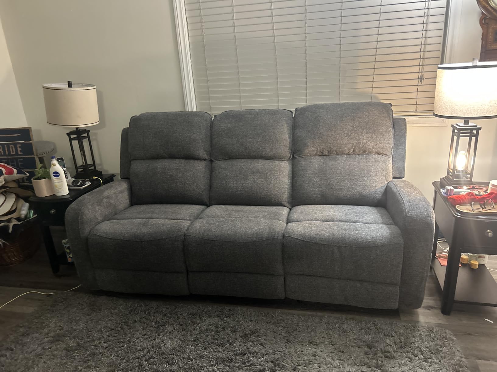 EBELLO Manual Living Room Furniture Reclining Couch Set, Soft Fabric Recliner Loveseat and 3 Seat Sofa Couch for Meeting Room, Overstuffed Backrest (Loveseat+Sofa) customer photo 2
