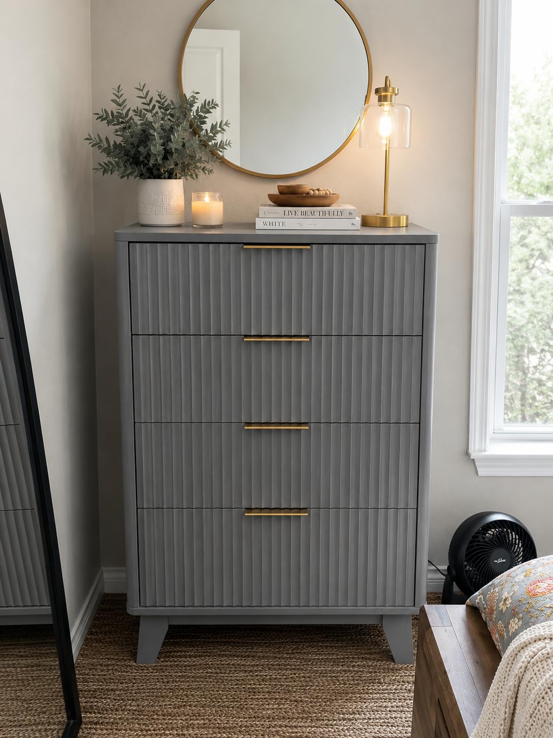 VINGLI Fluted Dresser for Bedroom, 6 Drawer Dresser w/Rounded Edges, Mid Century Modern Dressers Natural Wood Color, 46.8