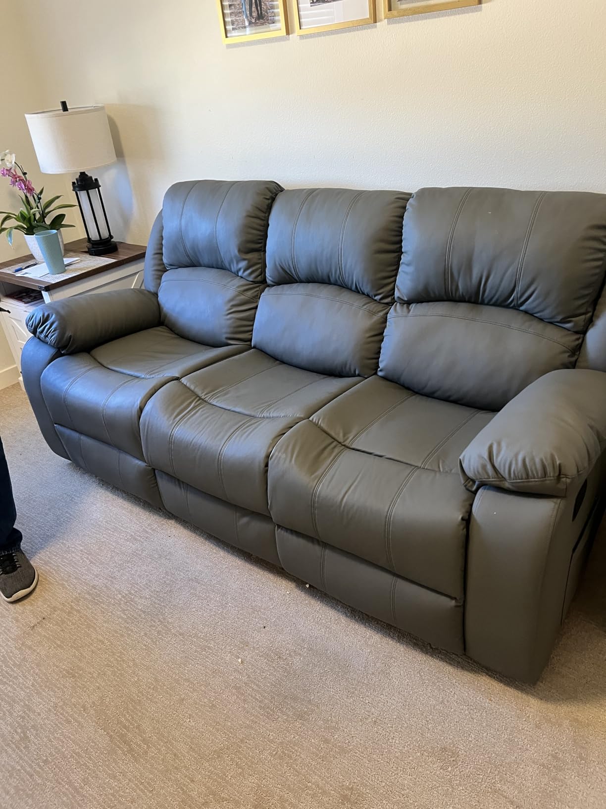 Reclining Loveseat Sofa Leather Recliner Sofa 3 Seater Couch for Living Room, Home Theater Seating customer photo 2