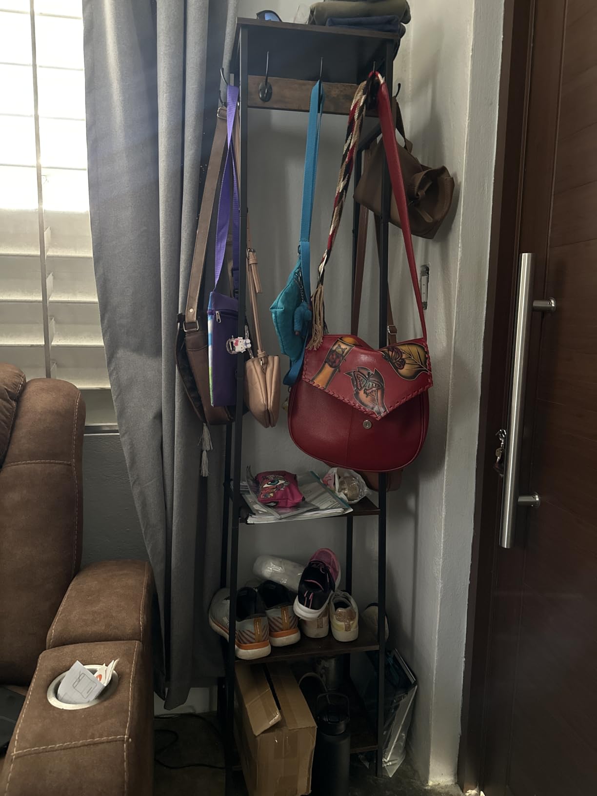 Coat Rack Freestanding, Coat Stand with 3 Shelves and 7 Hooks, Hall Tree Free Standing, Clothes Rack Stand Organizer, Industrial Style, Rustic Brown and Black customer photo 2