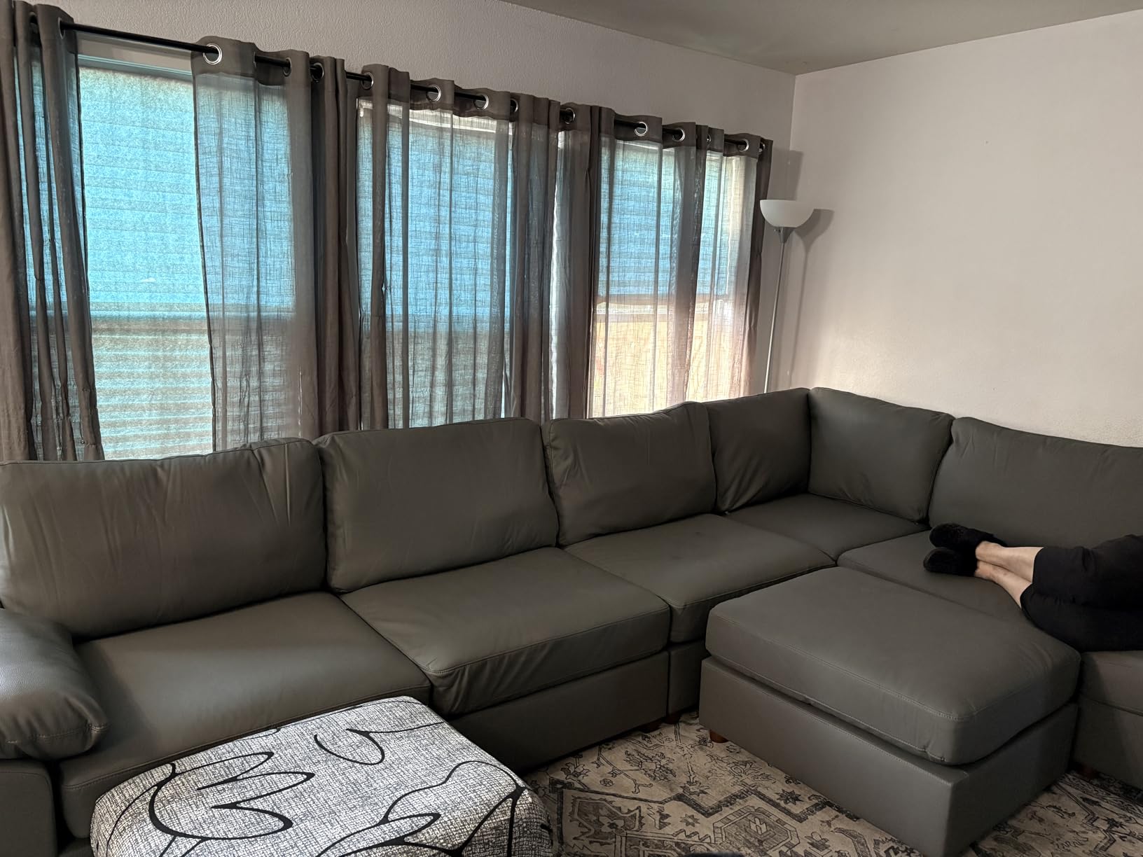 EASE MOOSE Leather Sectional Couch, L Shaped Deep Seat Modern Sofa, Beige | Pet-Friendly Faux Leather, Oversized Deep Seat, Easy to Clean, Solid Wood Frame, Easy Assembly, Scratch Resistant customer photo 1