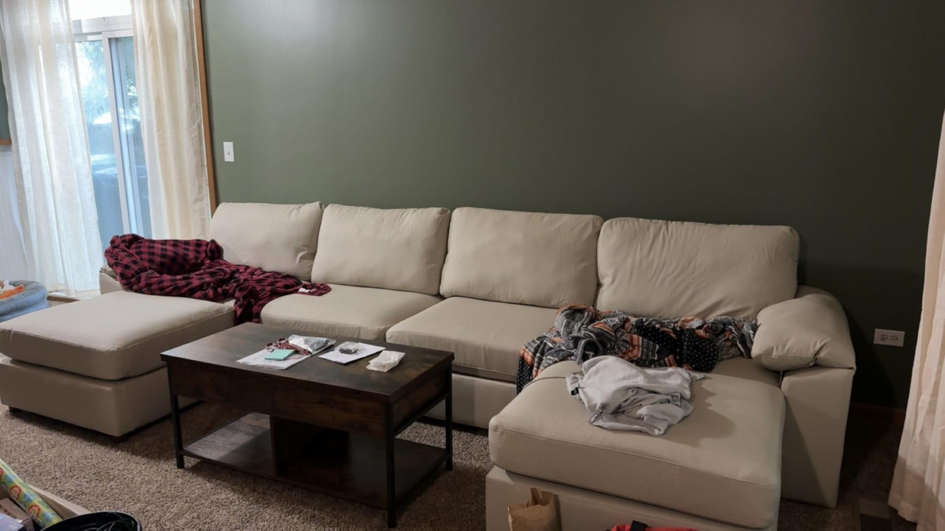 EASE MOOSE Oversized Modular Sectional Sofa,Leather Sectional Couch with Deep Seat,Extra Large U Shaped Couch,Faux Leather Material Sofa Modern Comfy Scratch Resistant,Beige customer photo 1