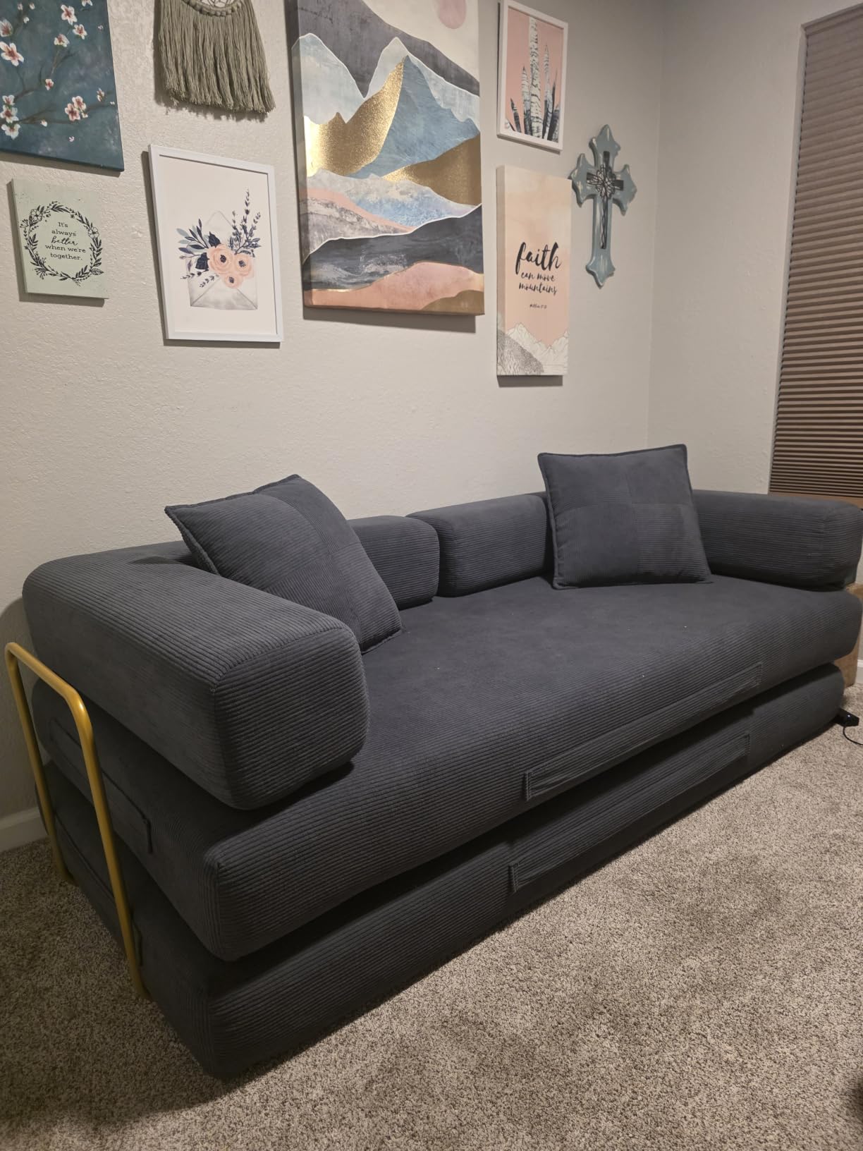 4-in-1 Folding Convertible Sofa Bed, 78 Inch Boneless Couch with Fixed-Shape Frame, Corduroy Loveseat Sleeper with Pull Out Bed, Floor Sofa Modular Futon Couch for Living Room Bedroom Lounge (Beige) customer photo 1