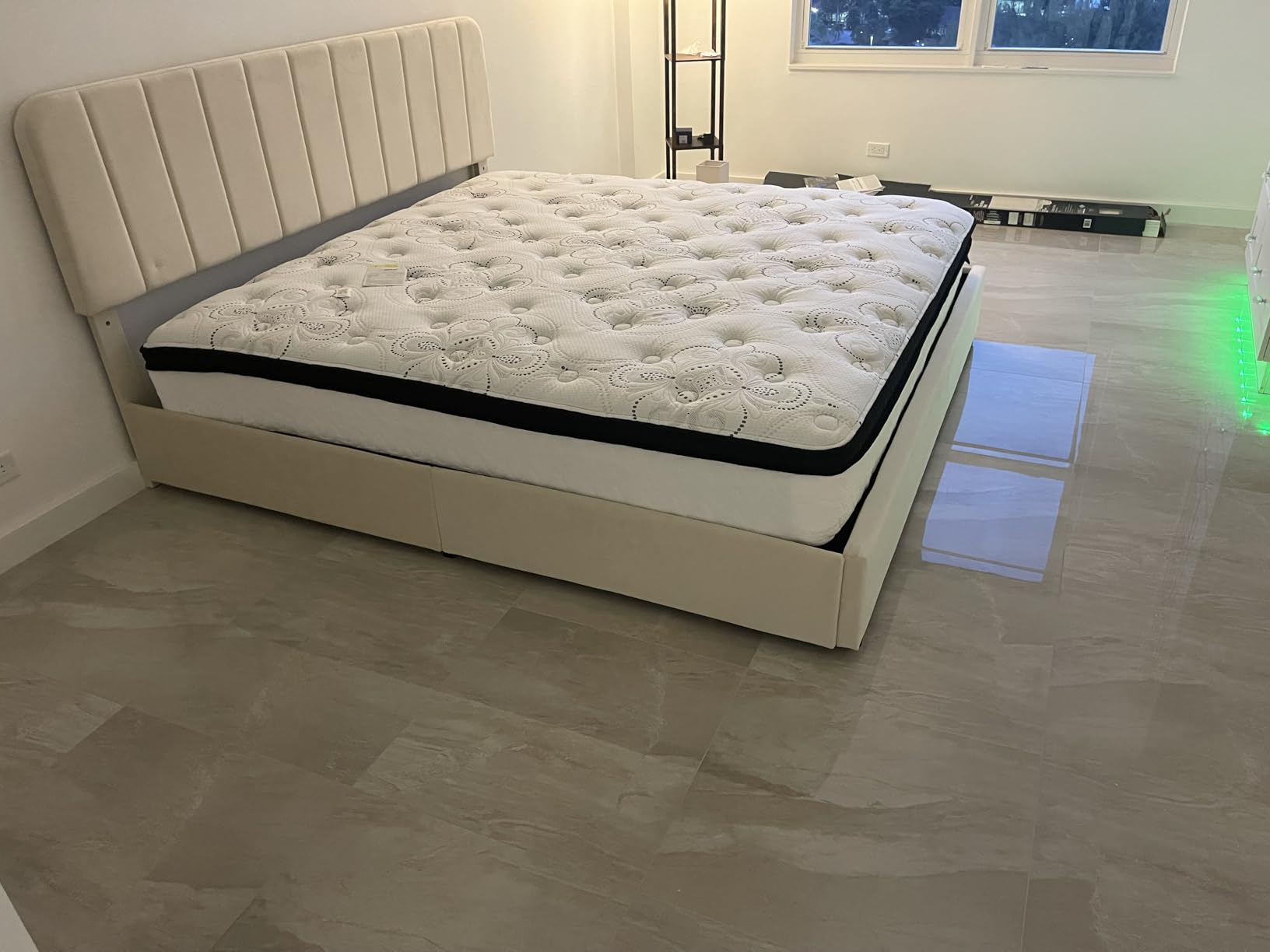 VECELO Full Size Upholstered Bed Frame with 4 Drawers and Headboard, Velvet Platform Storage Bedframe, Wooden Slats Support, No Box Spring Needed, Beige customer photo 2