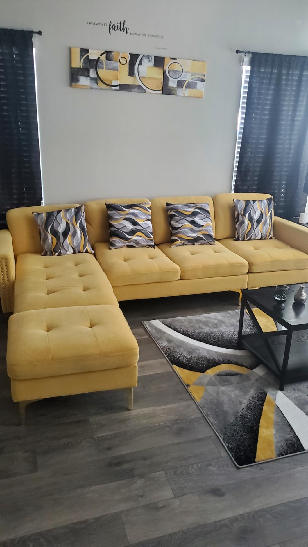 P PURLOVE Velvet Modern Large Sectional Sofa, U Shape Upholstered Couch with Chaise, Convertible Sofa Couch with Movable Ottoman for Living Room Apartment (Blue) customer photo 2