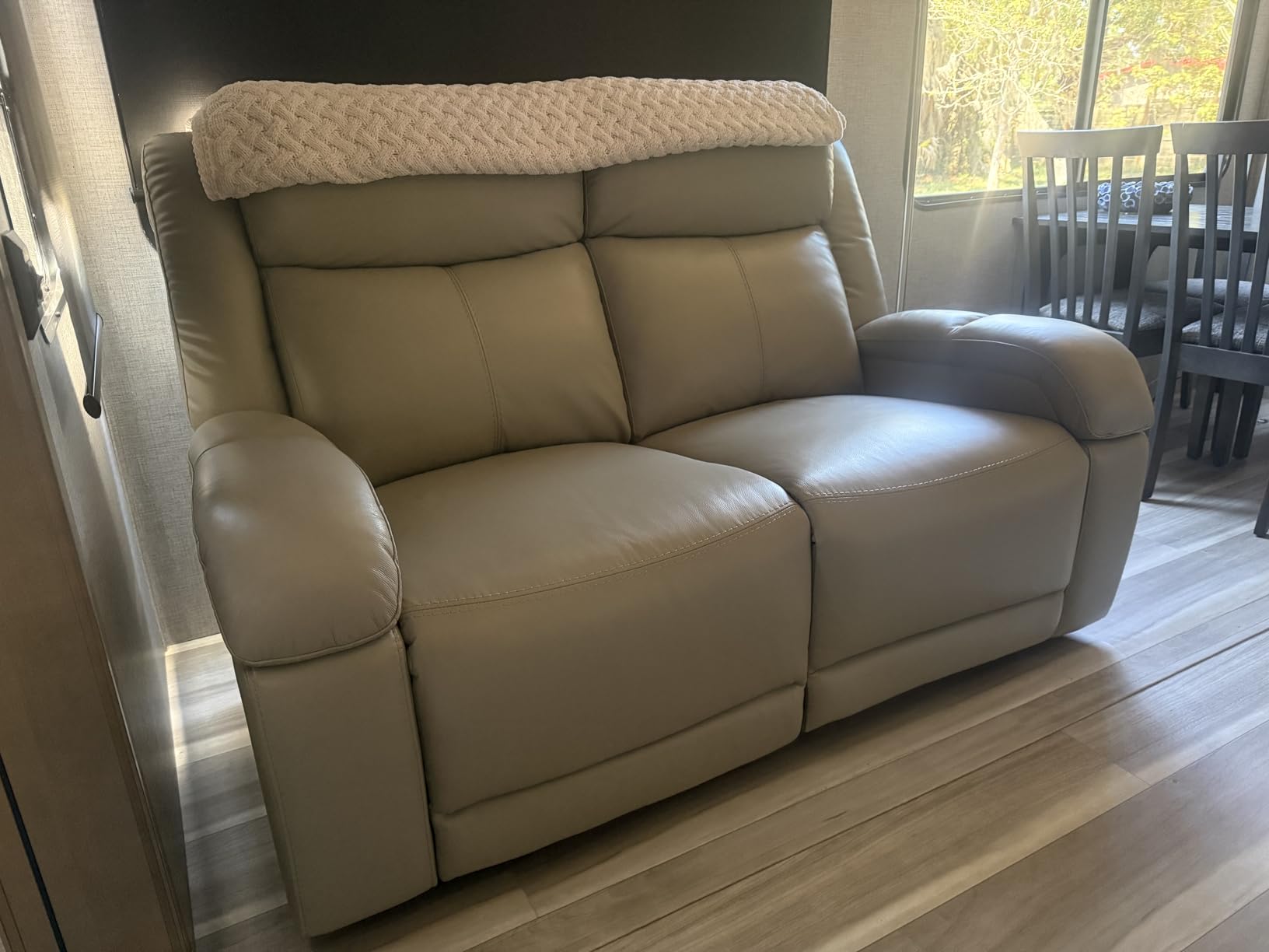 Watson & Whitely Genuine Leather Power Loveseat Recliner Sofa, 2 Seat Wall Hugger Reclining Sofa with Power Headrest & Charging Ports, Dual Recliner Sofas for Living Room, RV, Dark Brown customer photo 1