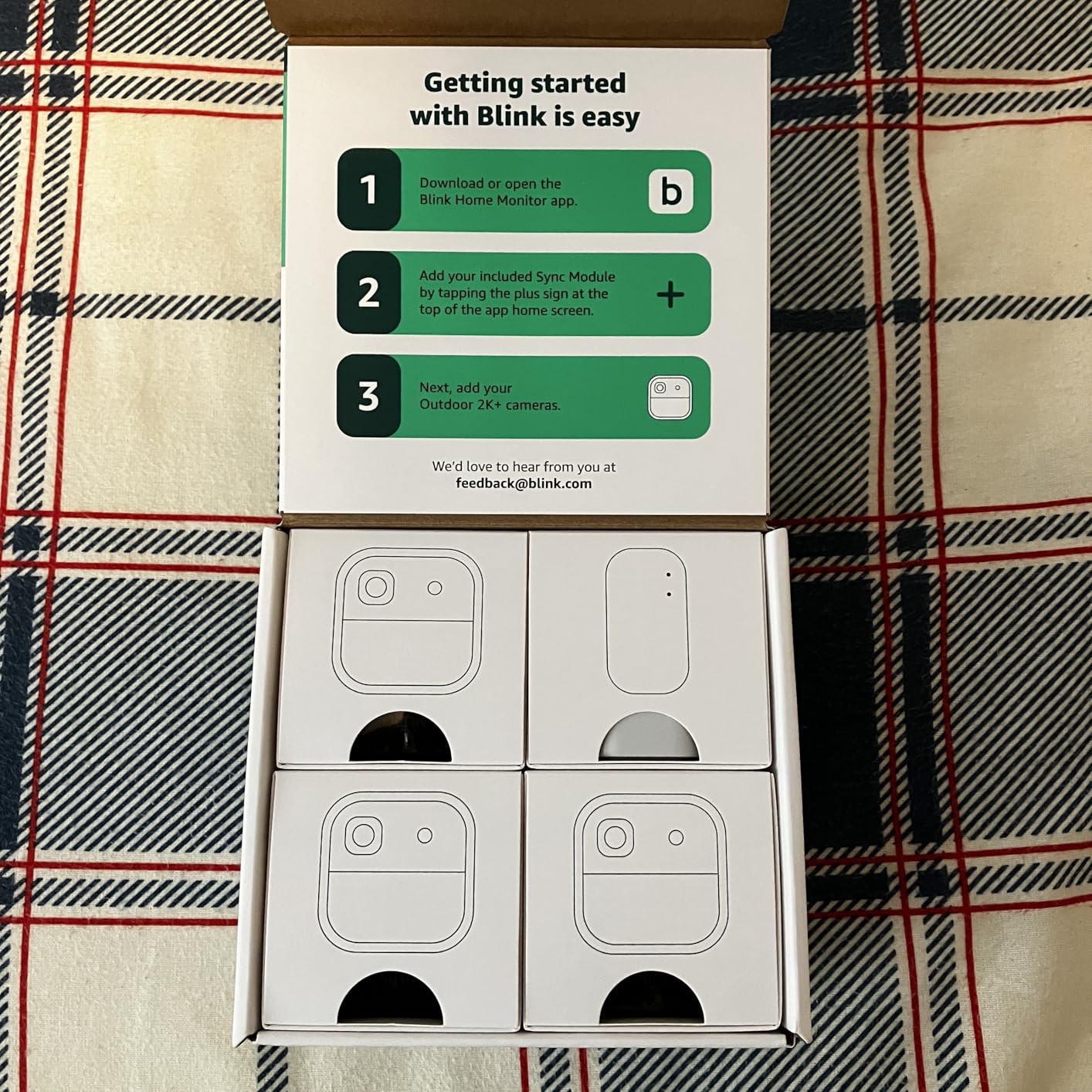 Blink Outdoor 2K+ (newest model) – Wireless smart security camera, 2K video resolution, enhanced audio, two-year battery. Sync Module Core included – 3 camera system (Black) customer photo 1