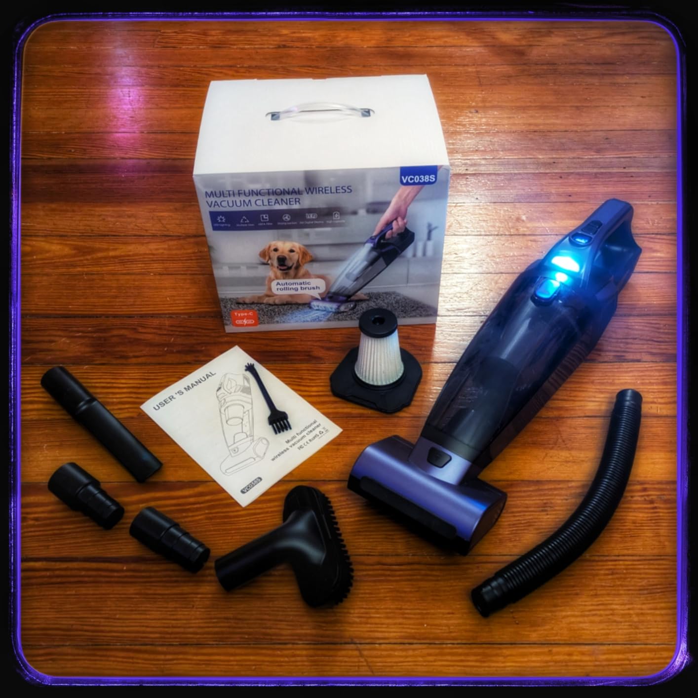 Pet Hair Handheld Vacuum Cordless: 20000PA High Power Car Vacuum with Motorized Brush and LED Light, Rechargeable Hand Held Vacuum Cleaner with Reusable Filter for Car, Home, Office & Pet, Purple customer photo 2