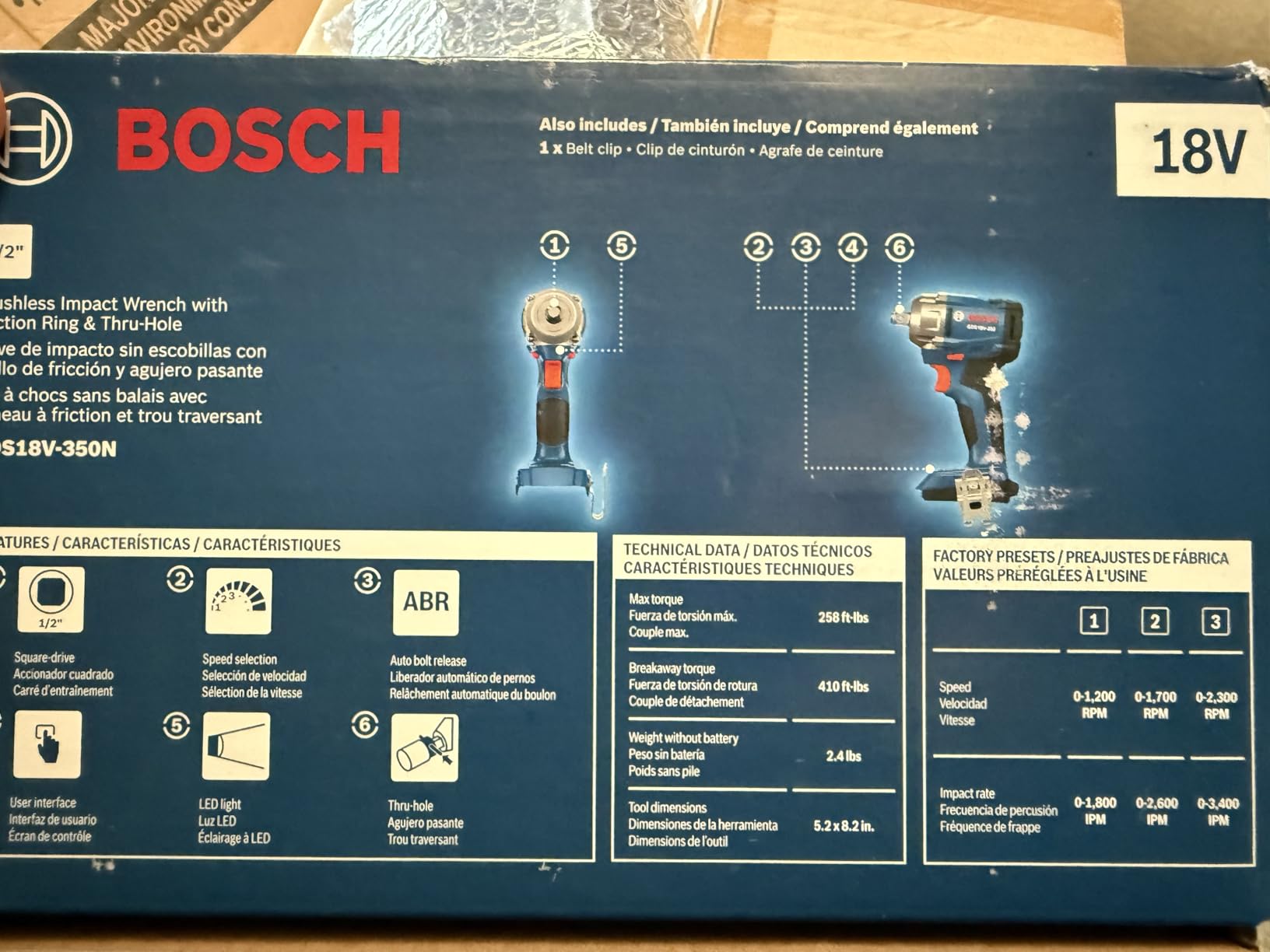 BOSCH GDS18V-350N 18V Brushless 1/2 In. Mid Torque Impact Wrench - 410 Ft.-Lbs Breakaway Torque, 250 Ft.-Lbs Fastening Torque, Compact Design (Bare Tool) customer photo 2