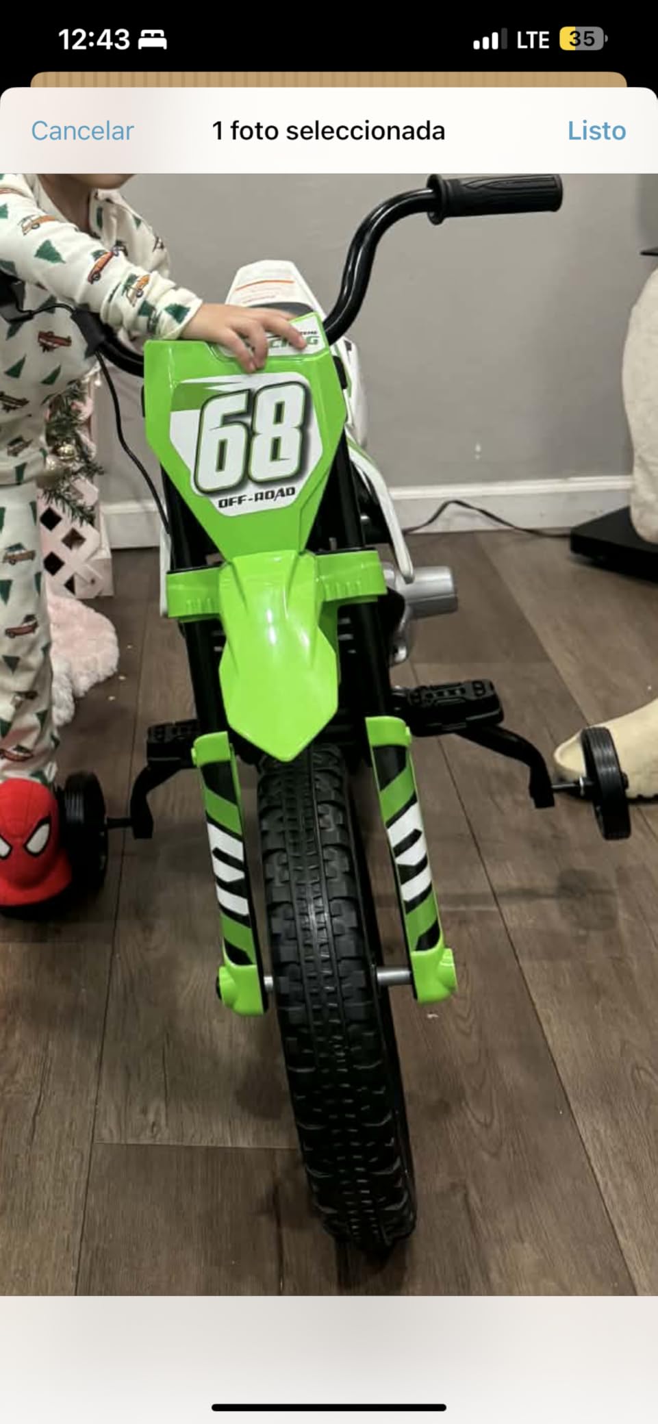 12V Electric Kids Motorcycle with Twist Grip Throttle, Treaded Tires, Training Wheels, Music, Green customer photo 1