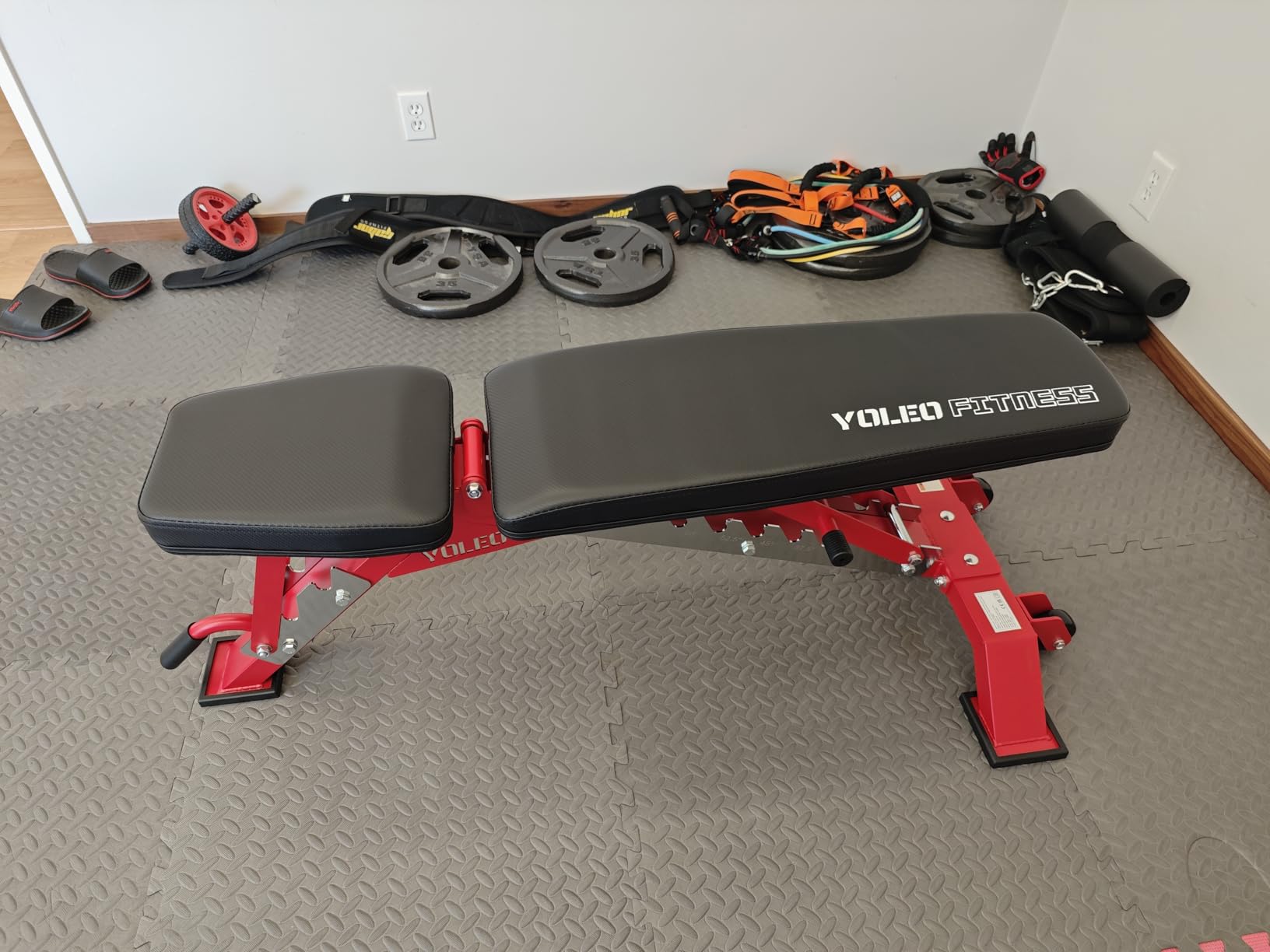 YOLEO Commercial Adjustable Weight Bench 2315LB ASTM Certified - 80% Pre-Assembled Heavy Duty Workout Bench for Home Gym, Decline/Flat/Incline Bench Press, 2.4 Inch Thick Pad and 2 Wheels customer photo 2