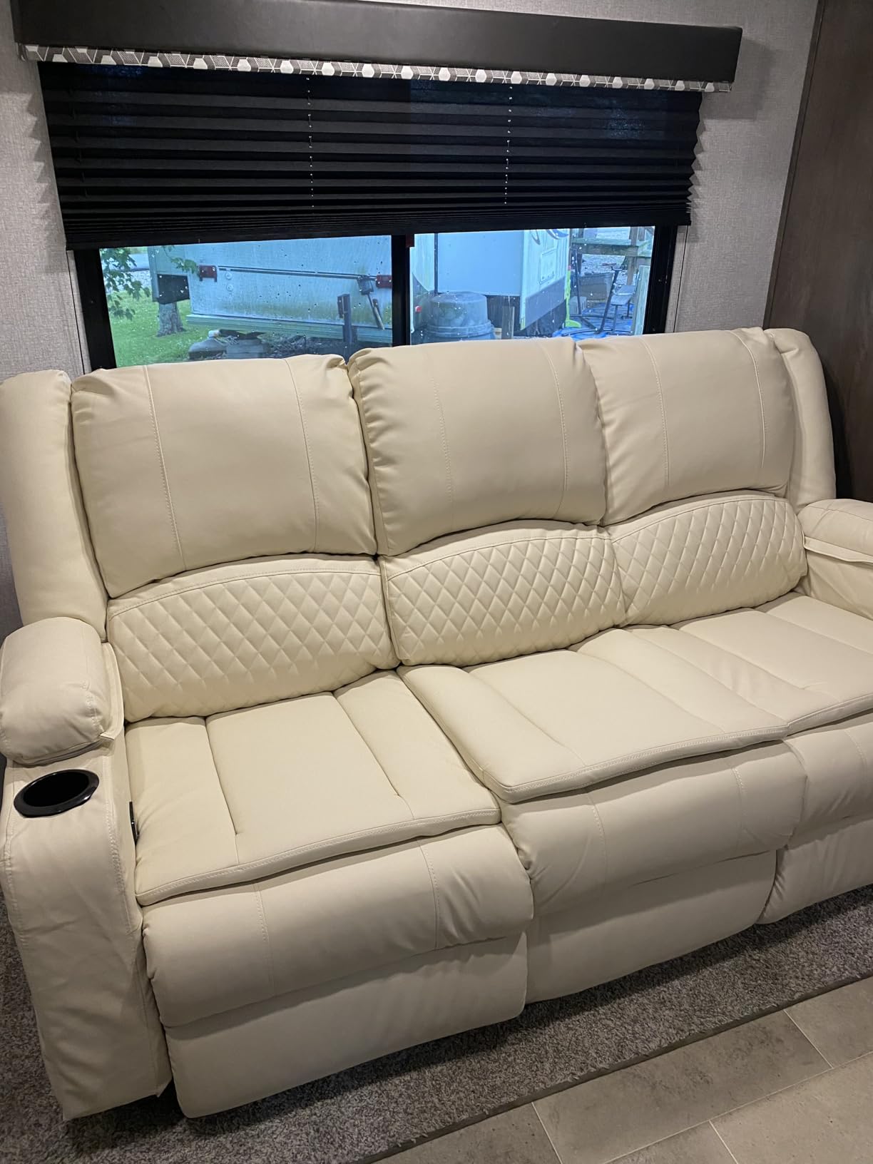 Recliner Sofa 3 Seater Sofa with Recliner, Home Theater Seating with Liftable Console & Removable Armrest, Manual Velvet Fabric Reclining Couch with Cup Holders & USB Ports for Living Room/RV (Grey) customer photo 2