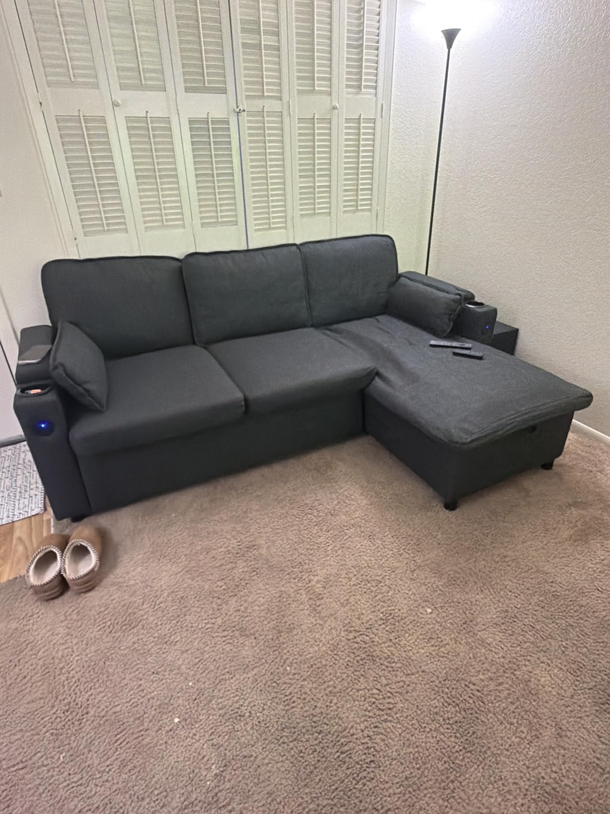 DURASPACE Sofa Bed Sleeper Pull Out 2 in 1 Sectional Sleeper Sofa Couches with Storage, USB, Cup Holder, Pullout Sectional Couches for Apartment Living Room (Beige) customer photo 1