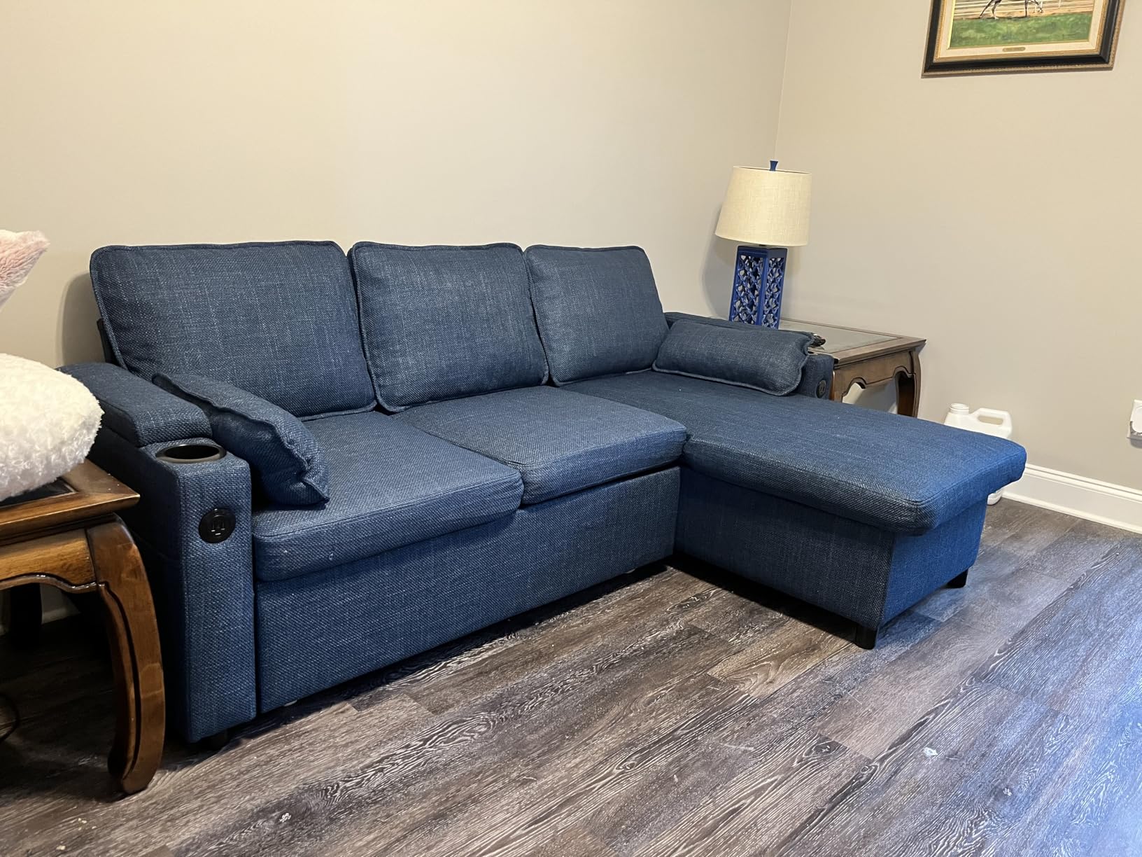 DURASPACE Sofa Bed Sleeper Pull Out 2 in 1 Sectional Sleeper Sofa Couches with Storage, USB, Cup Holder, Pullout Sectional Couches for Apartment Living Room (Beige) customer photo 2