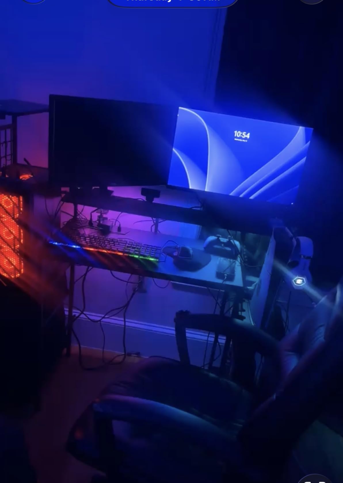 Korfile 48 Inch Gaming Desk with LED Lights & Power Outlets, Computer Desk with Fabric Drawers & Side Hook, Reversible Gamer Table with Monitor Stand customer photo 2