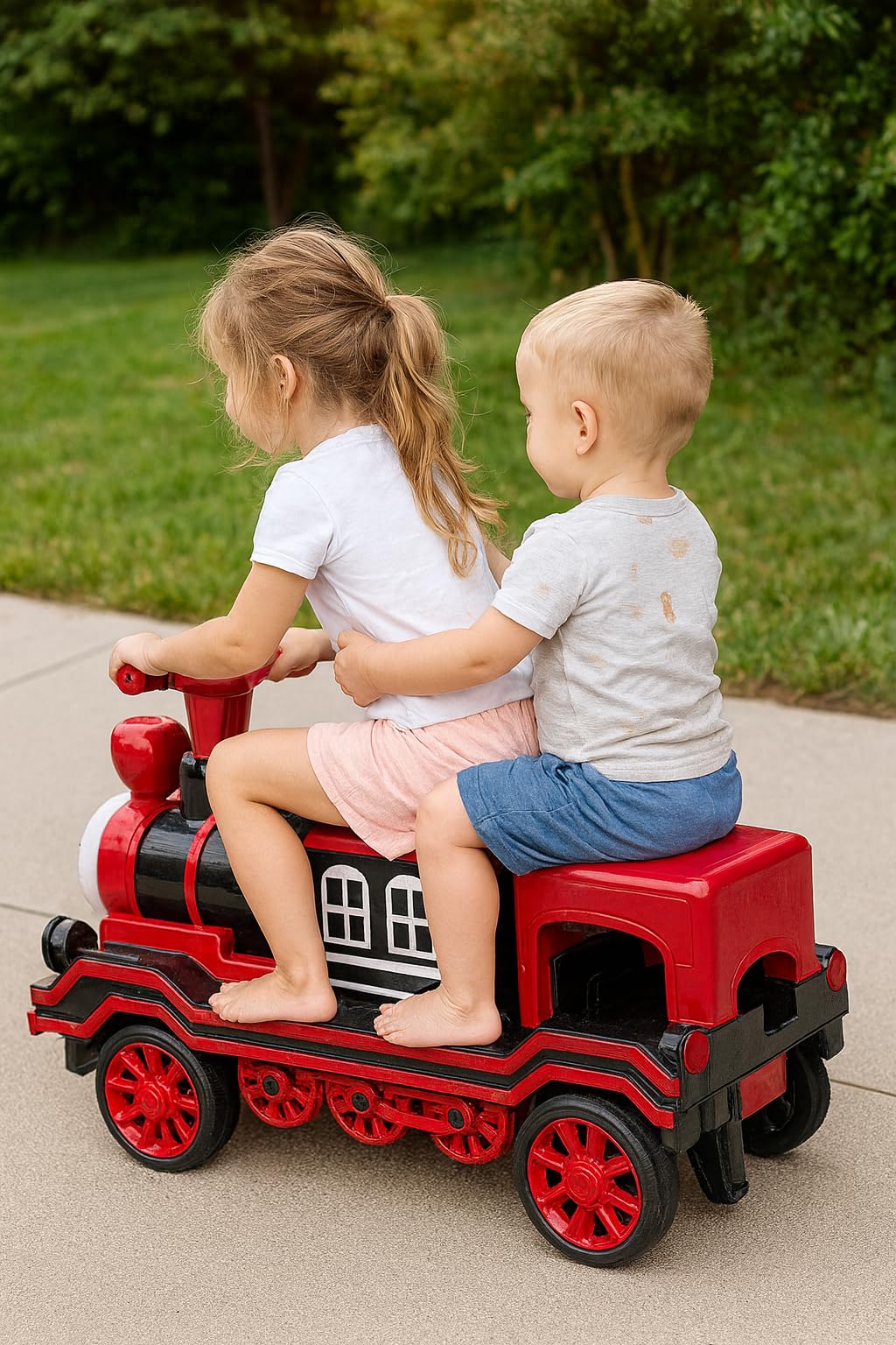 MINIATURE MOTORS 2-Seater Ride On Train, 12V Kids Electric Car with Choo-Choo Train Whistles, Bluetooth USB Music, 2 Speeds, Headlights, Anti-Rollover Device for Pretend Play Gift Kids Aged 3+ (Blue) customer photo 2