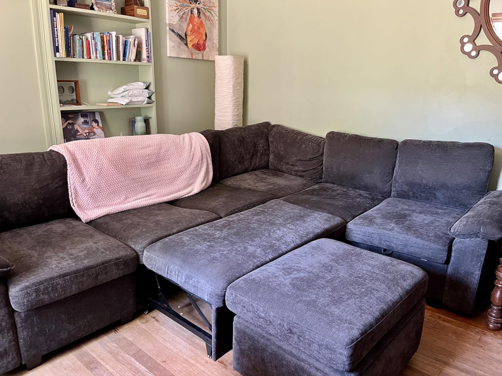 108 Inch Sectional Sleeper Sofa with Pull Out Bed, U Shaped 7 Seat Modular Sectional Sofa with Storage, Sectional Couches for Living Room, Cloud Modular Couch, Removable Sofa Cover, Dark Grey customer photo 1
