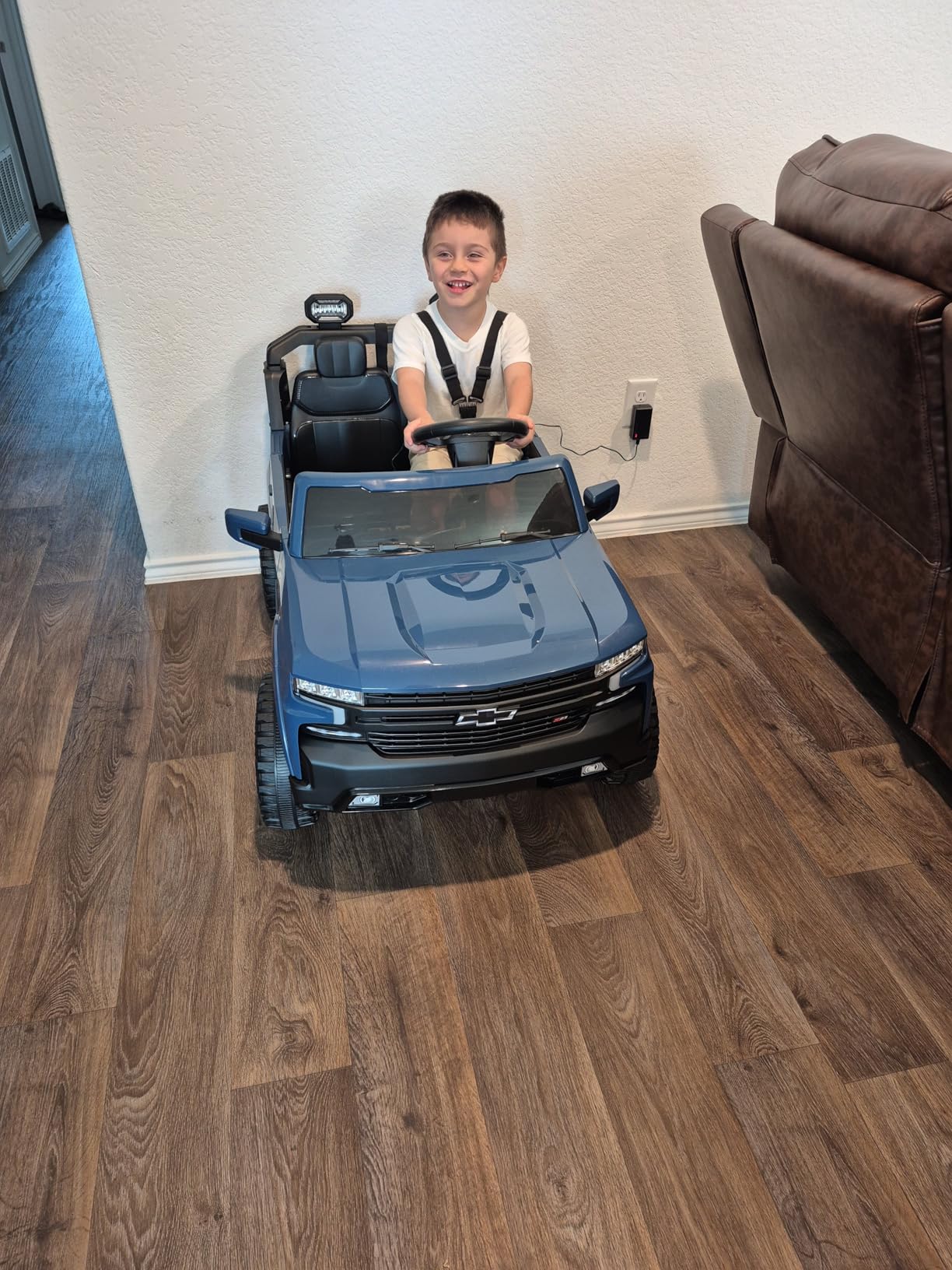 First Ride On 24V 2 Seater Ride on Car for Kids, Licensed Chevrolet Silverado Electric Car for Kids with Remote Control, Ride on Truck with Bluetooth, LED Lights and Seat Belts (White) customer photo 2