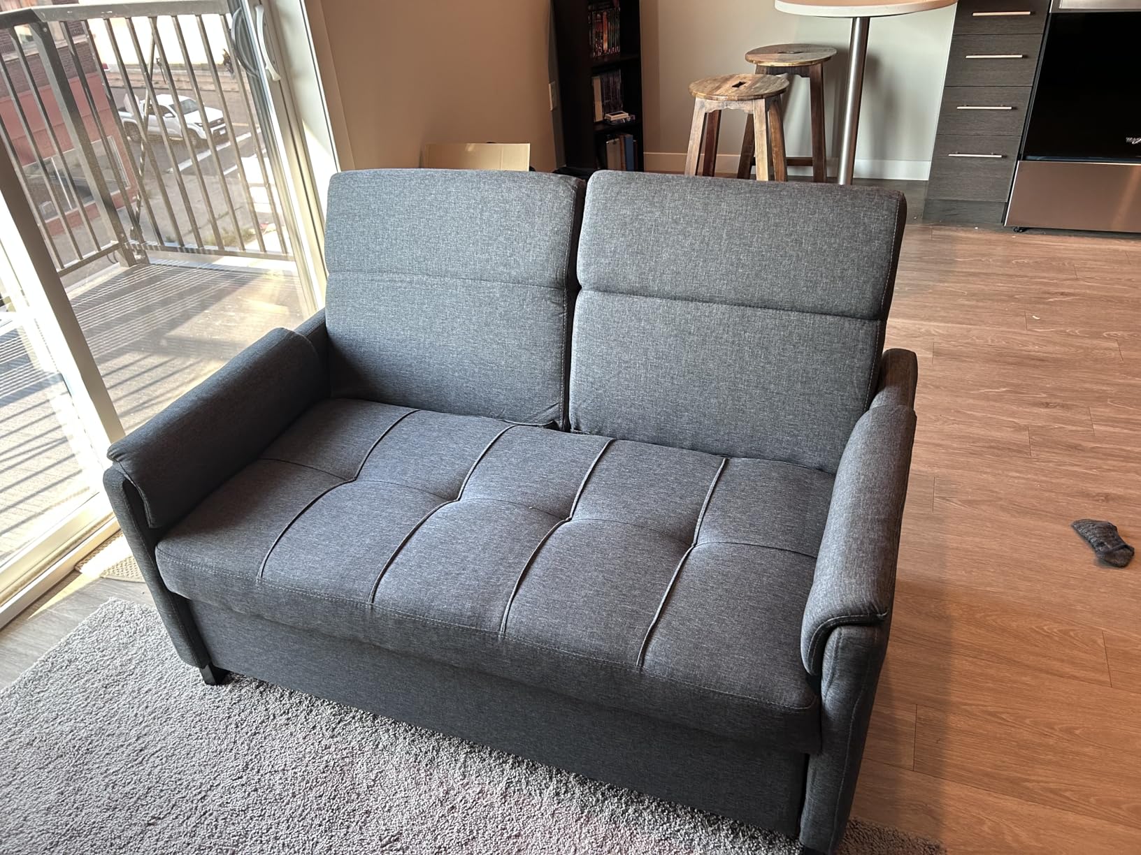 Gizoon Convertible Sofa Bed, 3-in-1 Pull Out Couch, 5-Position Adjustable Backrest & Side Pockets, Modern Small Loveseat Sleeper Sofa for Living Room, Apartment, Dorm, Studio, Guest Room, Grey customer photo 1