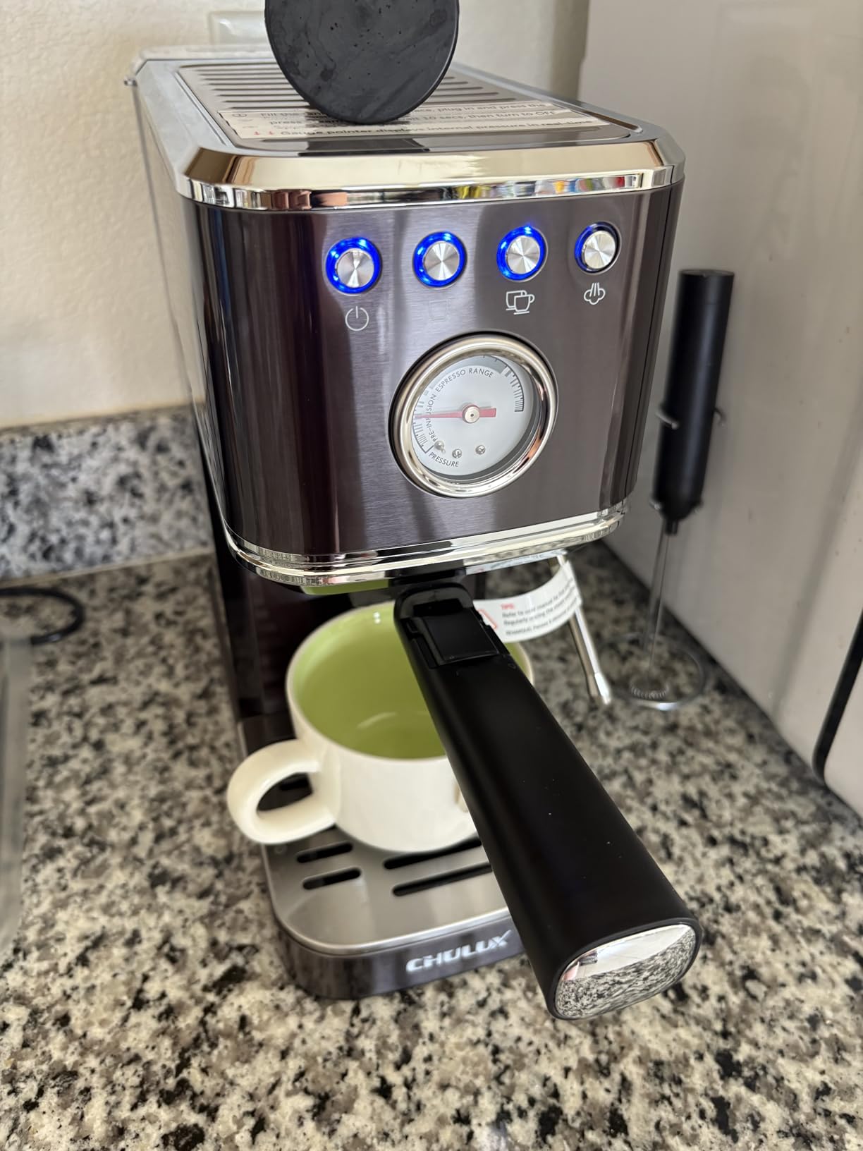 CHULUX Slim Espresso Machine with Milk Frother, 20 Bar Professional Italian Pump Espresso Coffee Machine for Home Cappuccino & Latte Maker, Stainless Steel, Dark Blue customer photo 1