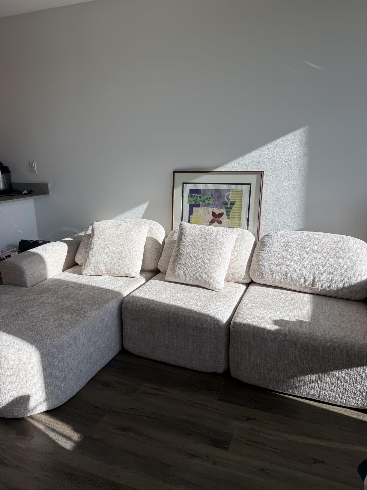Dowinx 107'' Modular Sectional Sofa Couch with Chaise, No Assembly Required, Modern Bouclé-Inspired Upholstery, Convertible L-Shaped Design for Living Room - Oatmeal Beige customer photo 1